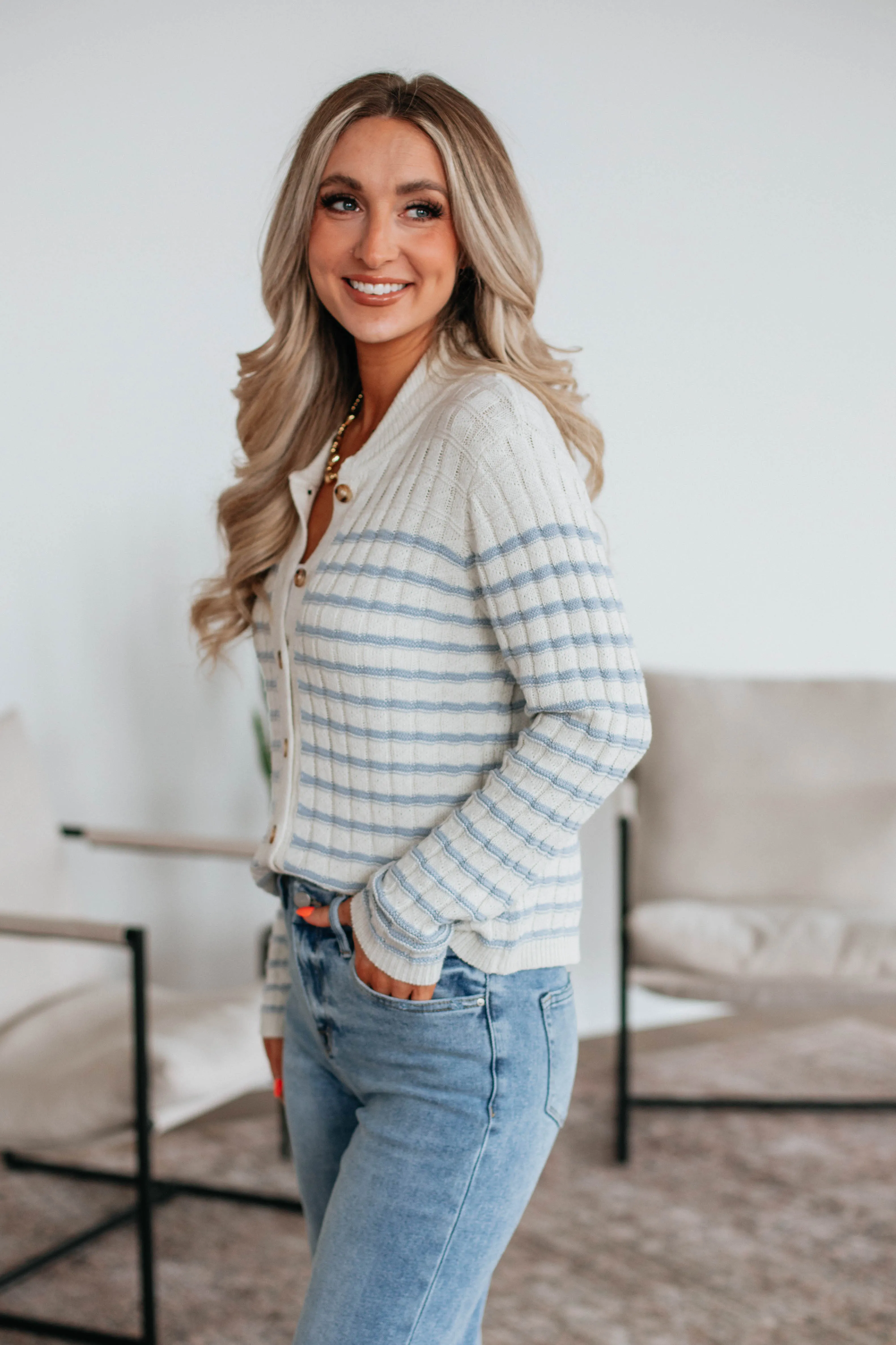 Emaline Striped Cardigan - Sky Blue Mix sold by Wild Oak Boutique product image thumbnail 3