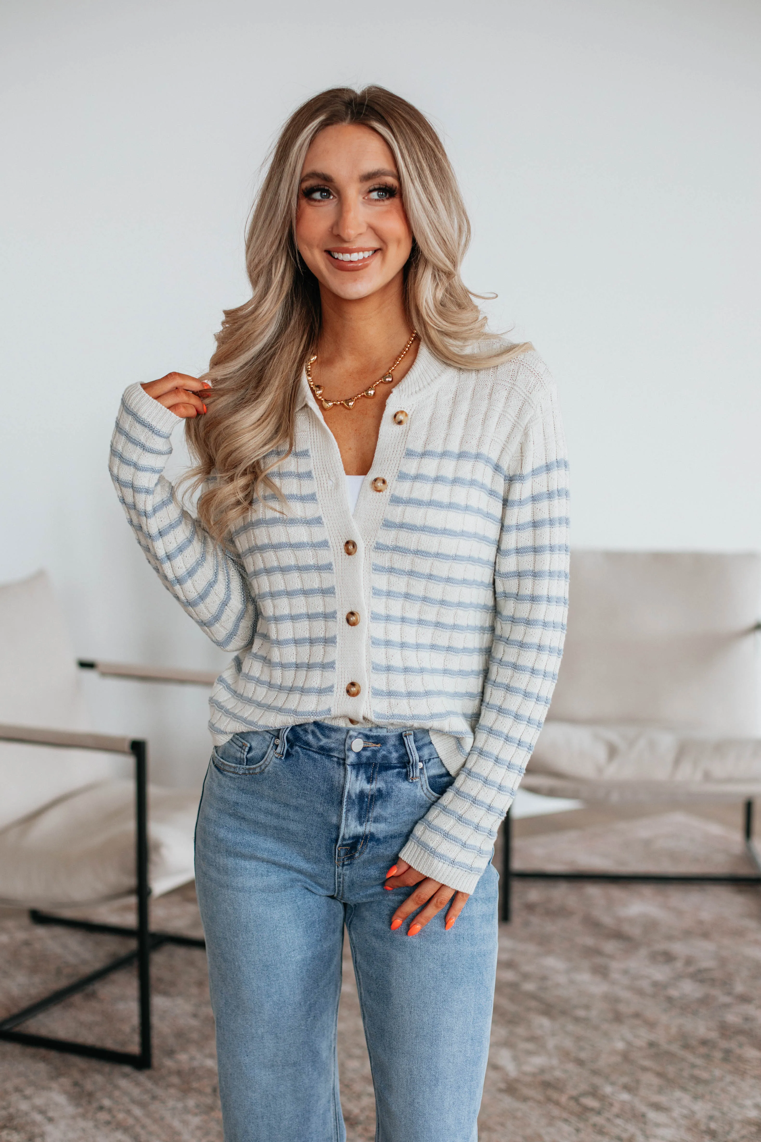 Emaline Striped Cardigan - Sky Blue Mix sold by Wild Oak Boutique