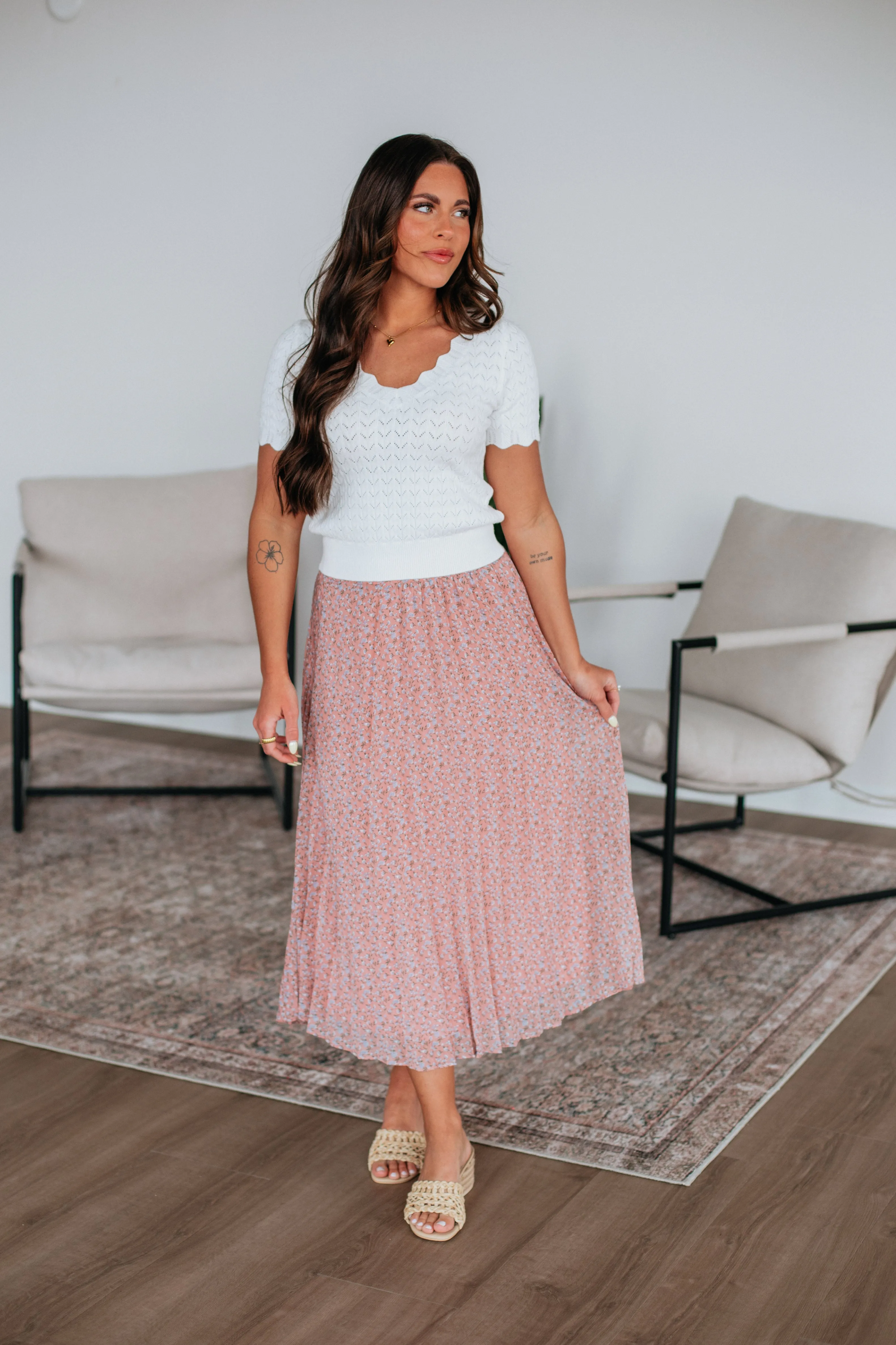 Ashie Pleated Floral Skirt - Mauve Mix sold by Wild Oak Boutique