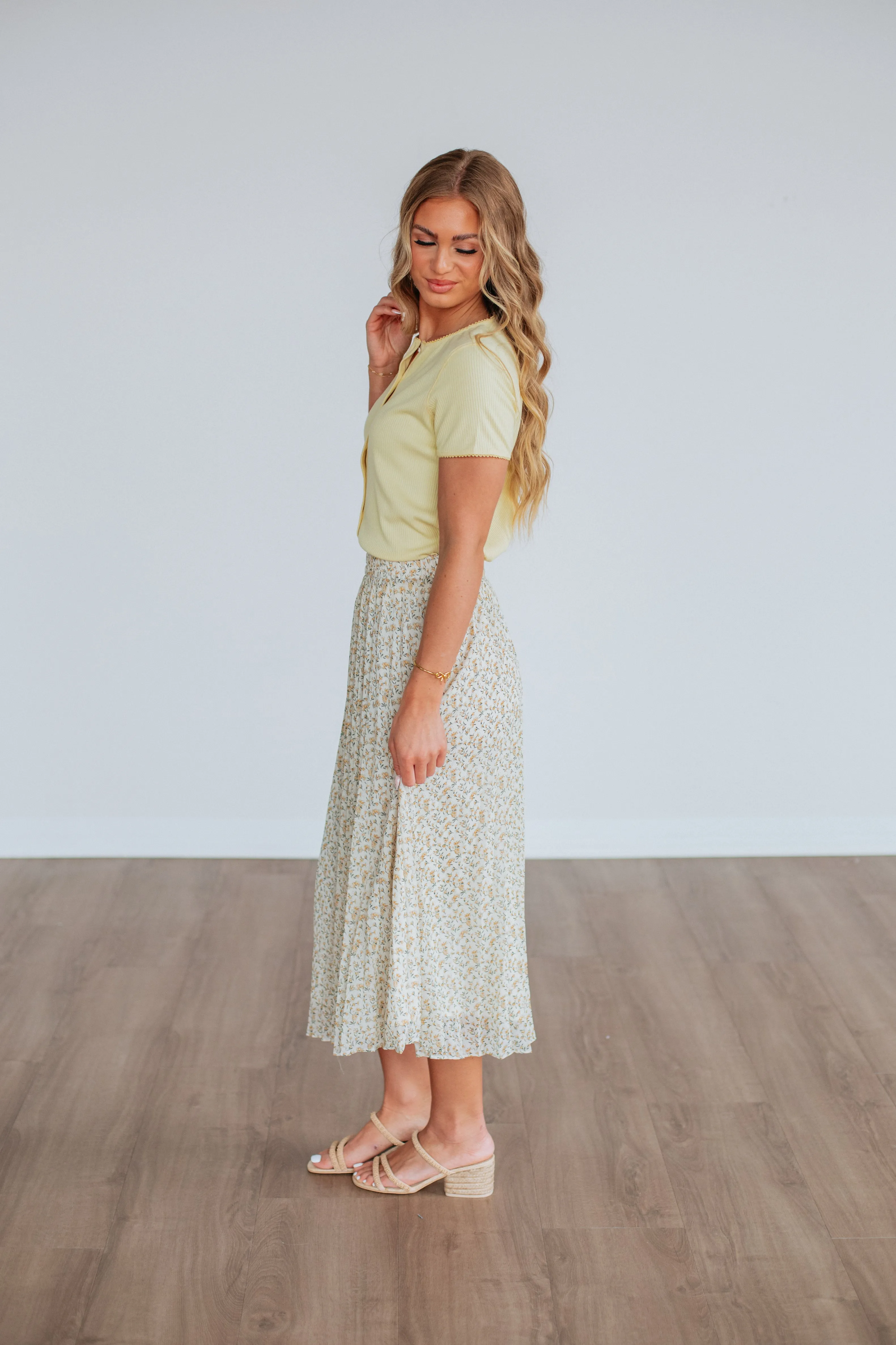 Ashie Pleated Floral Skirt - Cream Mix sold by Wild Oak Boutique product image thumbnail 3