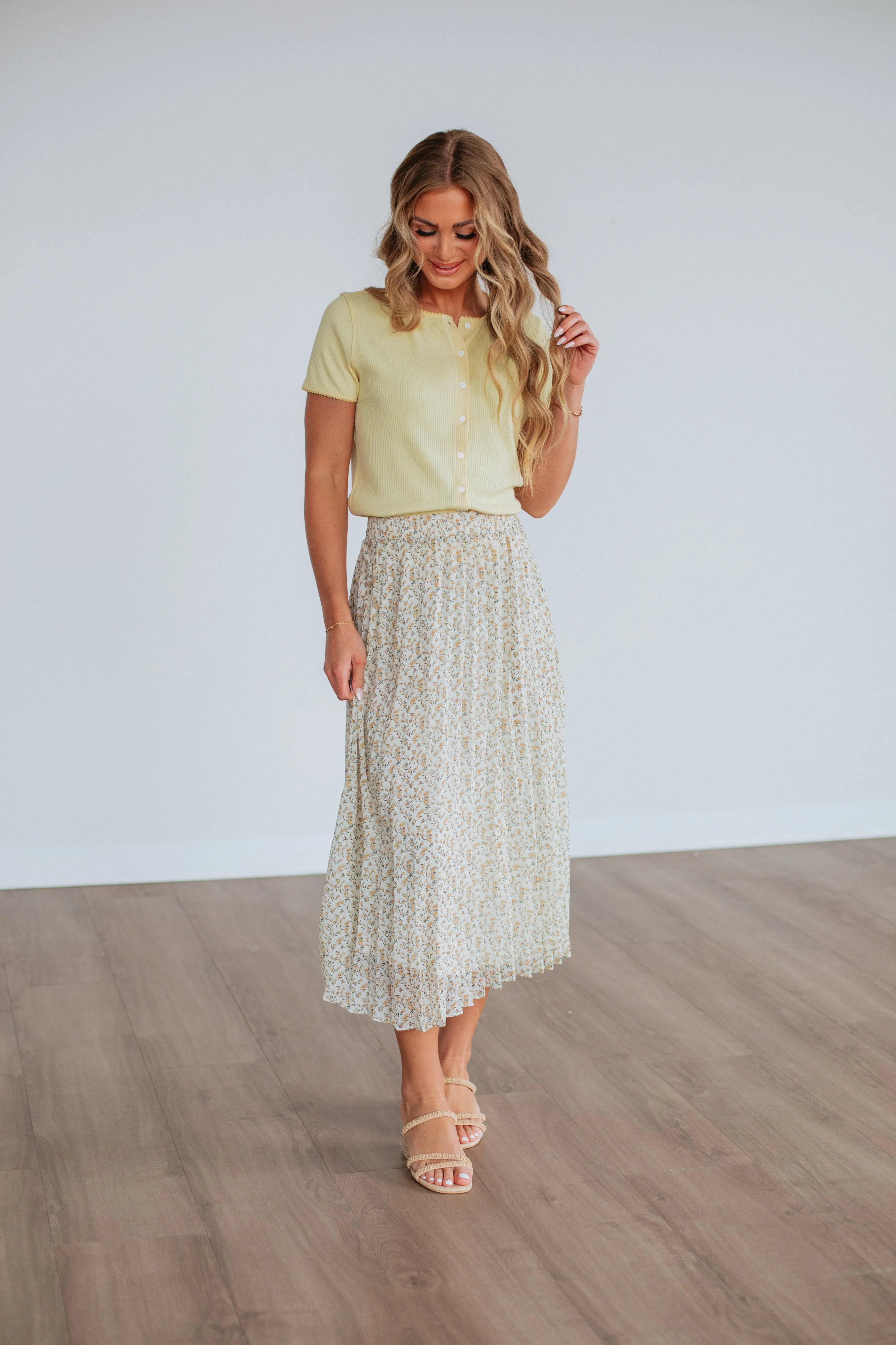 Ashie Pleated Floral Skirt - Cream Mix sold by Wild Oak Boutique