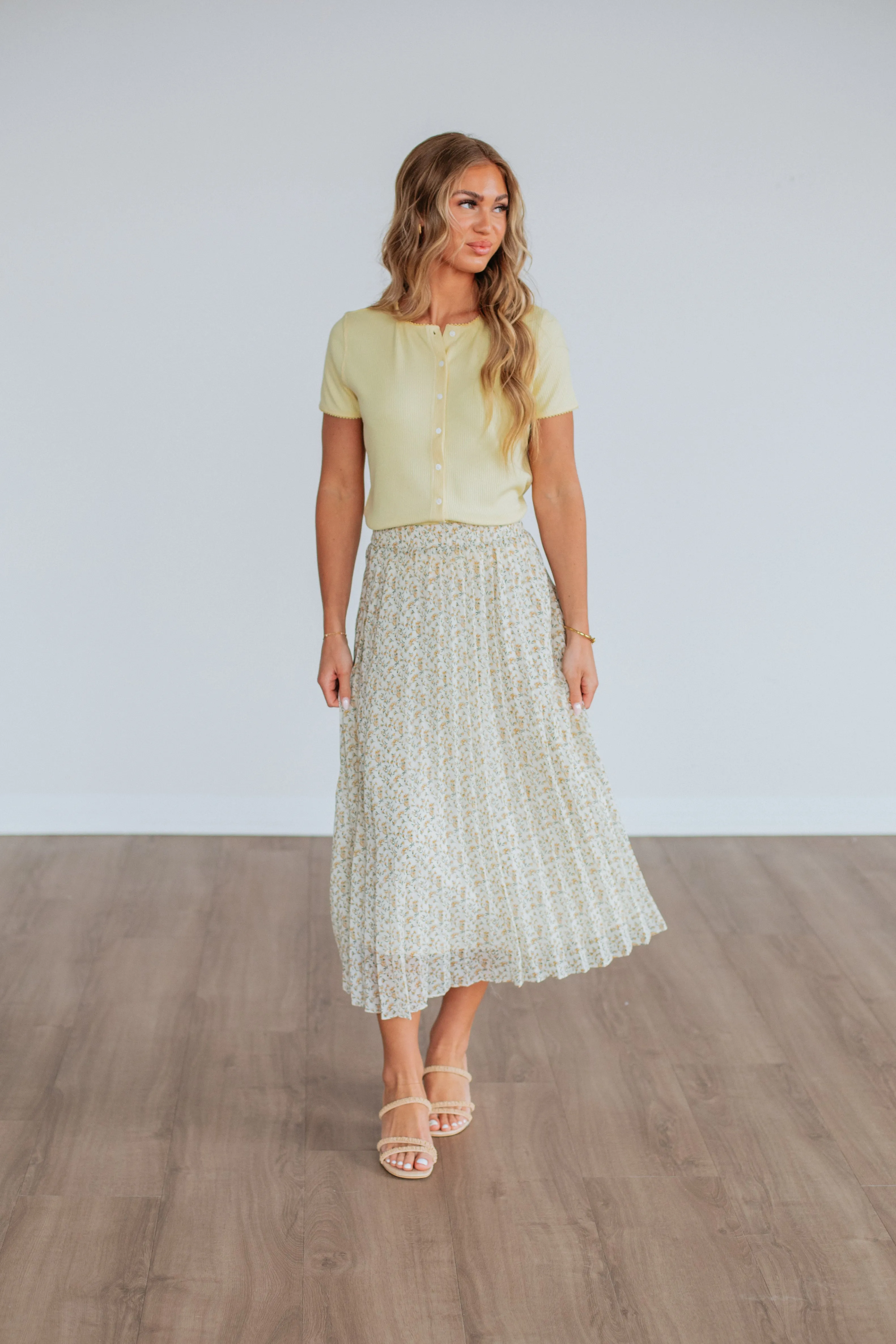 Ashie Pleated Floral Skirt - Cream Mix sold by Wild Oak Boutique product image thumbnail 5