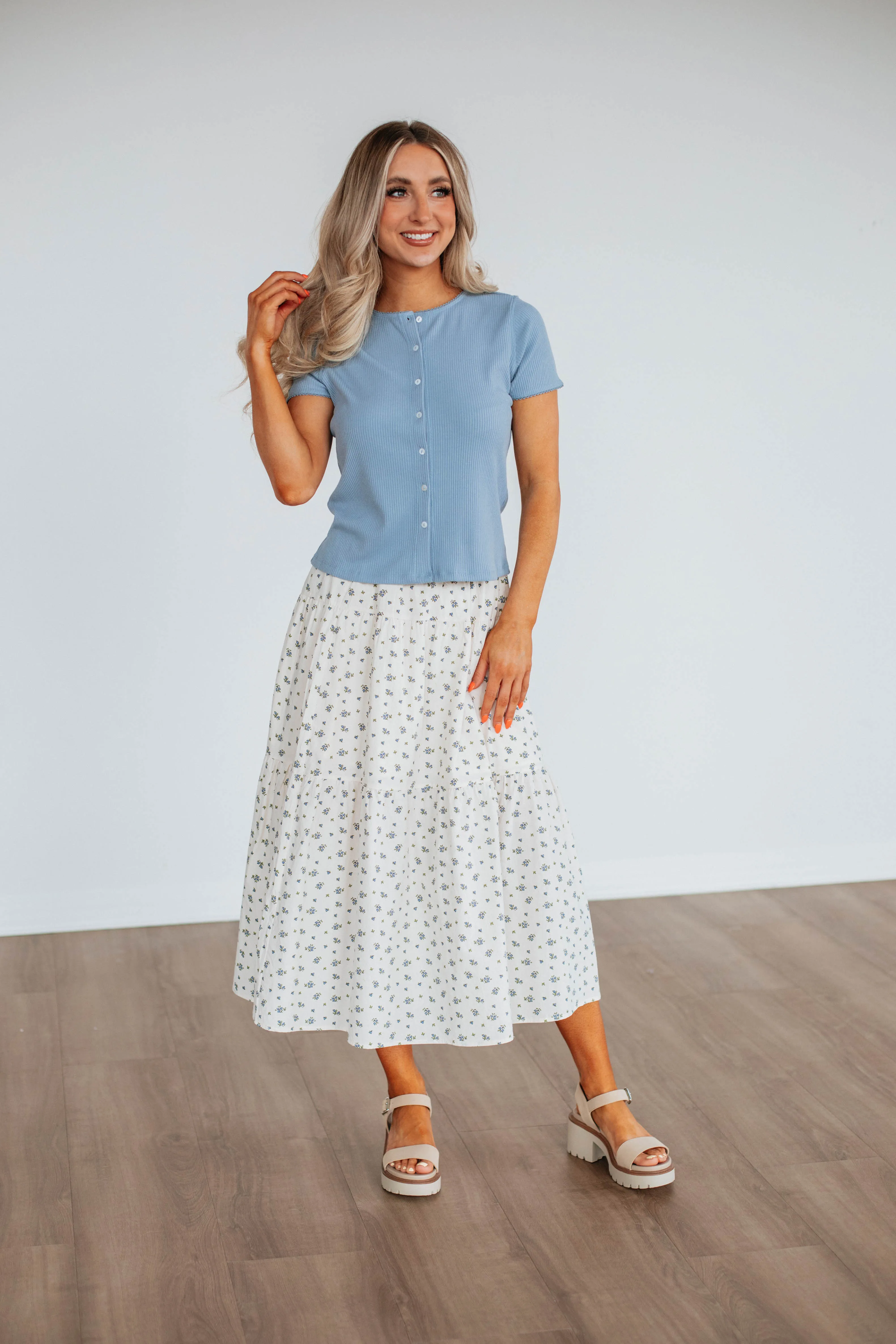 Charisse Ribbed Top - Sky Blue sold by Wild Oak Boutique product image thumbnail 2