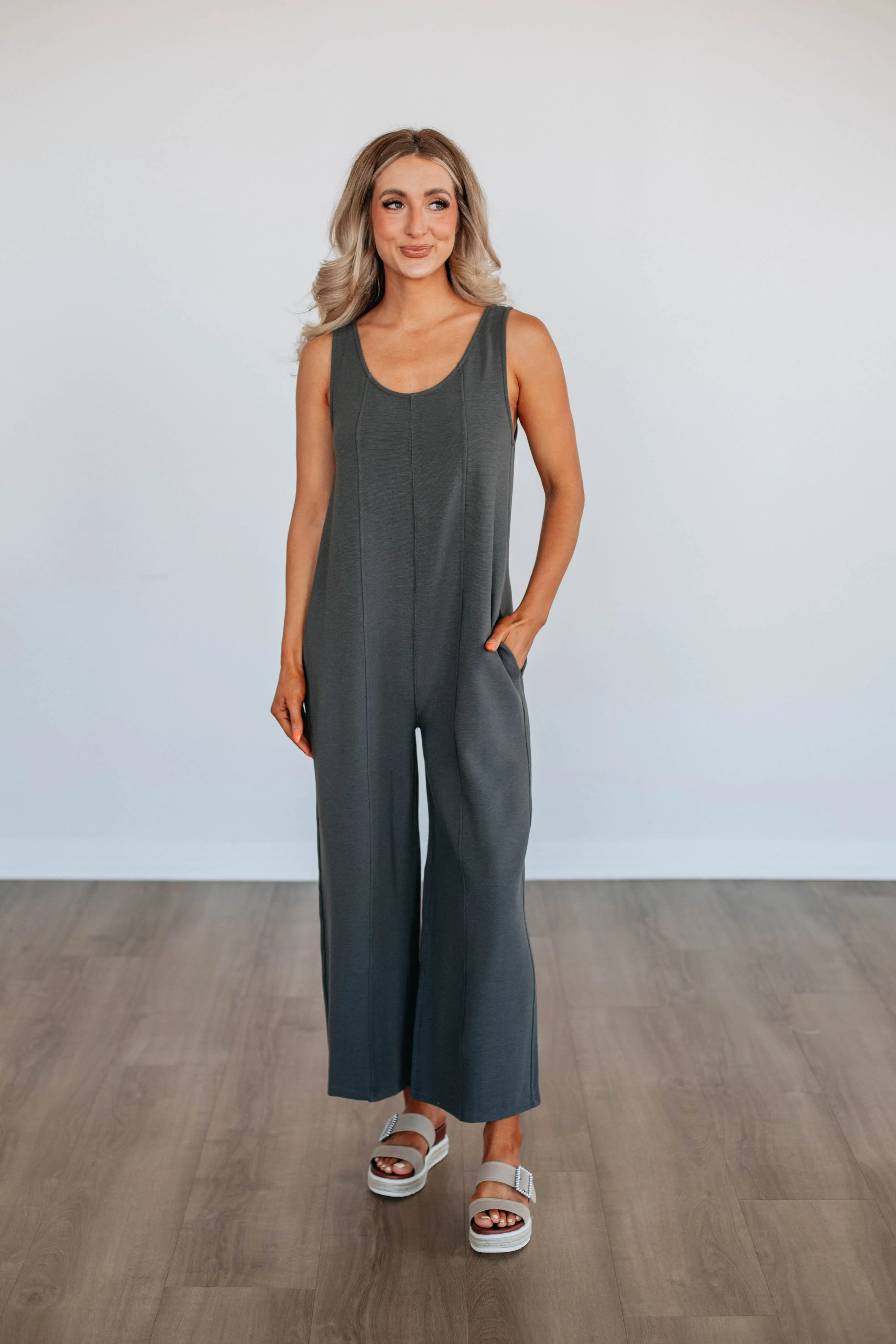 Maebyn Jumpsuit - Charcoal sold by Wild Oak Boutique