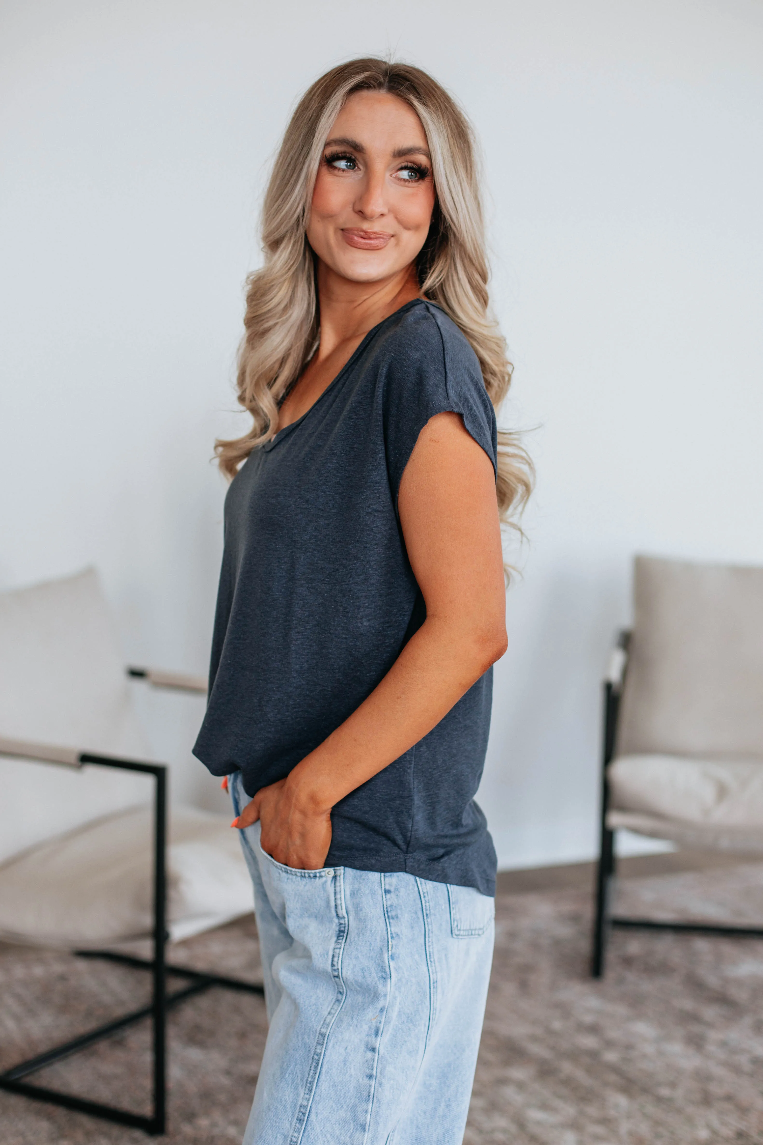 Arden Linen Top - Charcoal sold by Wild Oak Boutique product image thumbnail 3