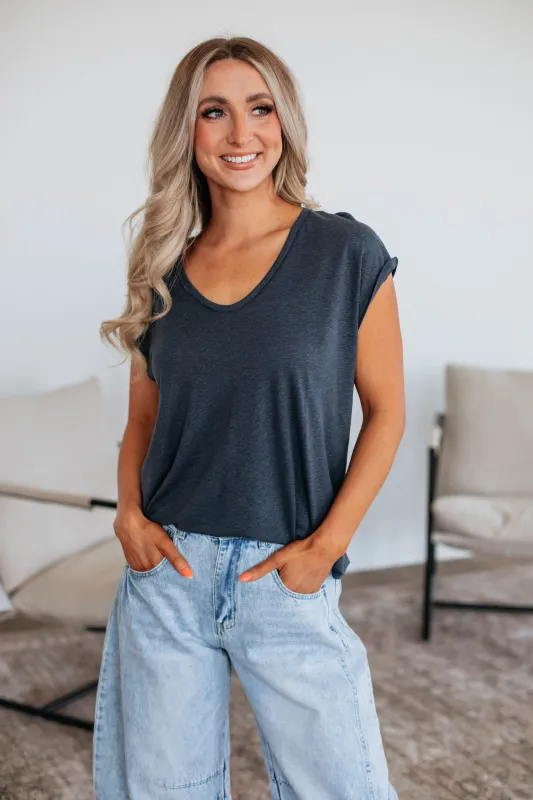 Arden Linen Top - Charcoal sold by Wild Oak Boutique