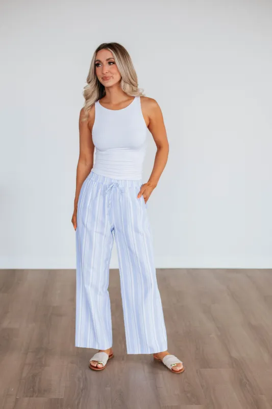 Marlowe Striped Pants - Powder Blue Mix sold by Wild Oak Boutique