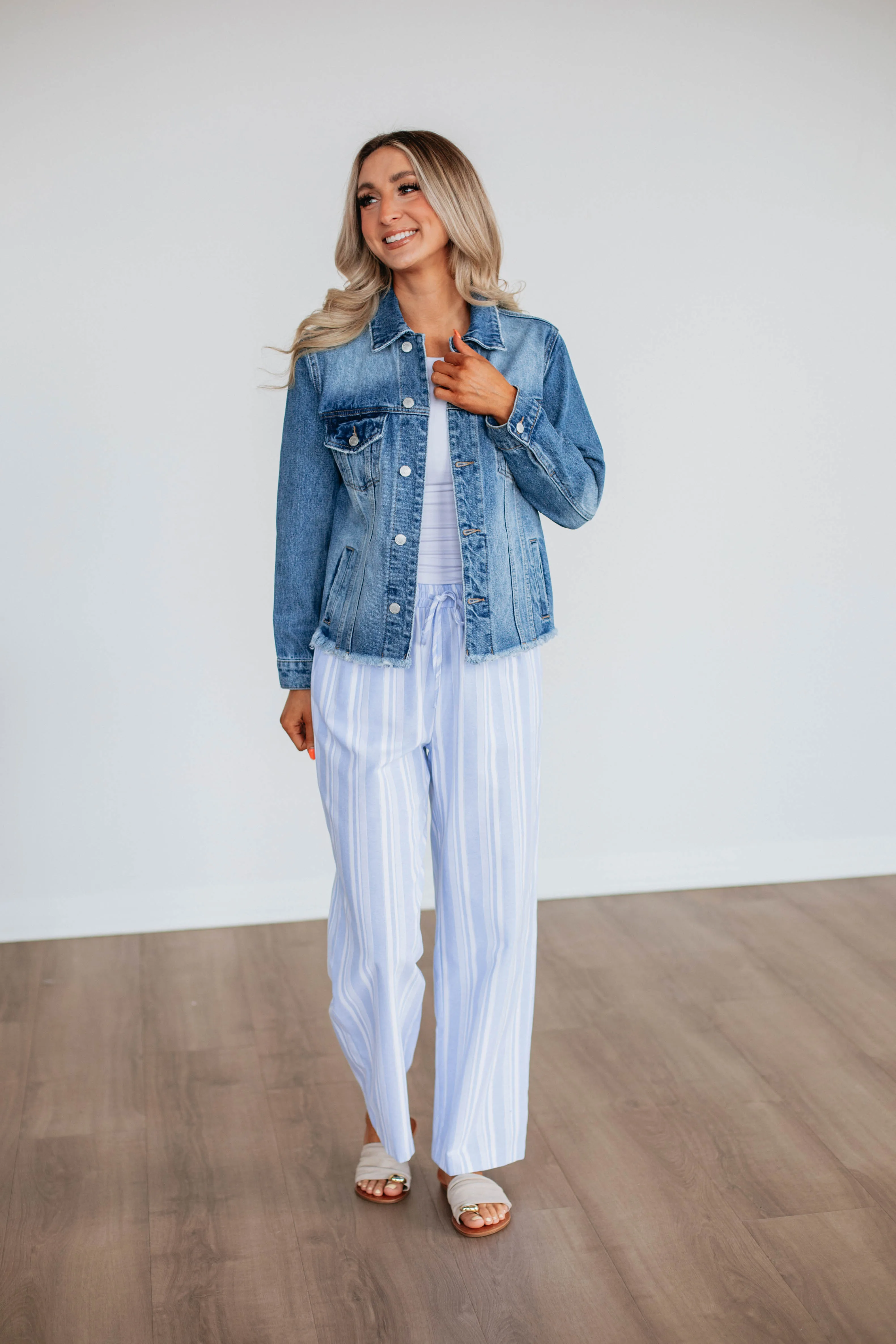 Marlowe Striped Pants - Powder Blue Mix sold by Wild Oak Boutique product image thumbnail 2