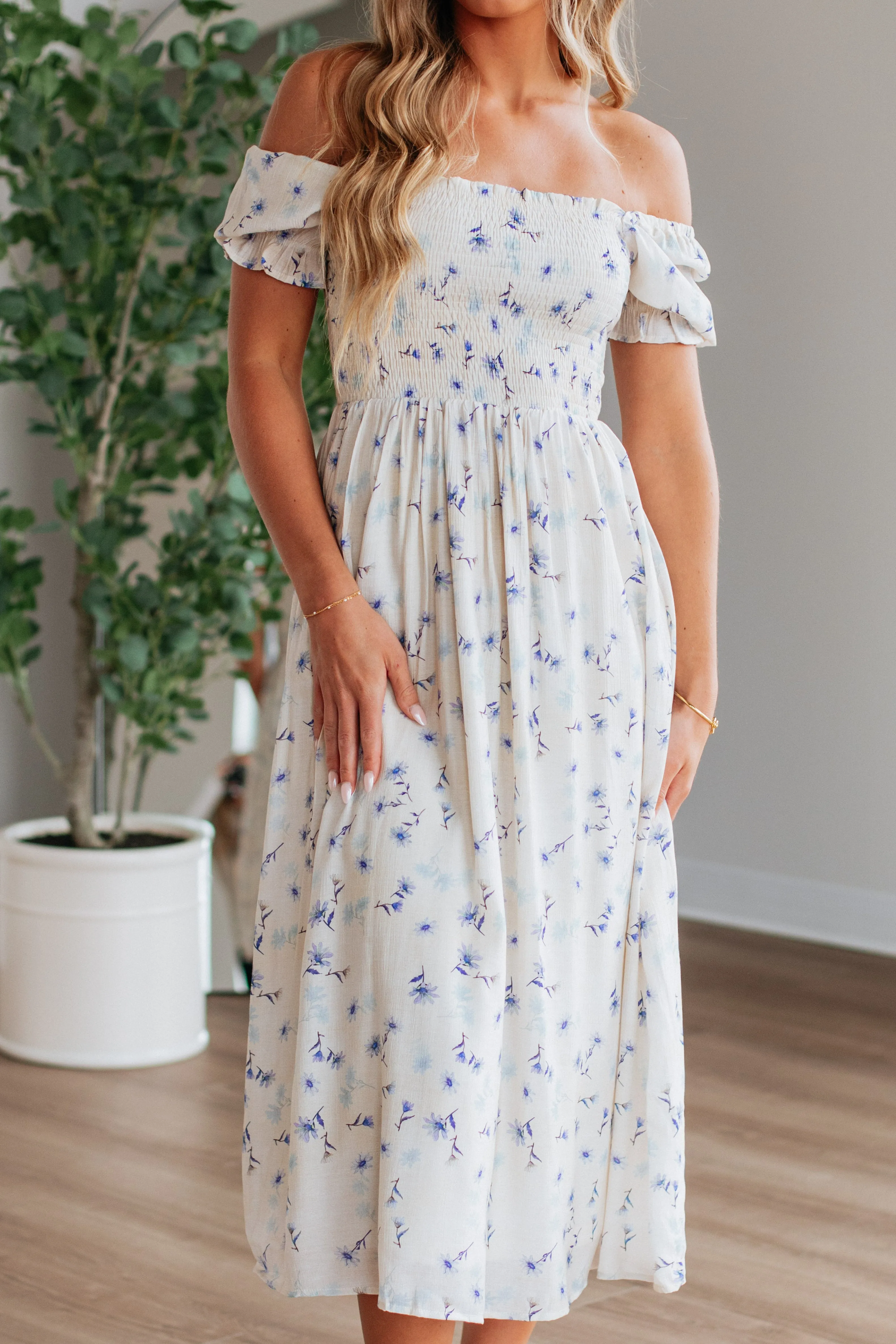 Joylin Floral Midi Dress - Periwinkle Mix sold by Wild Oak Boutique