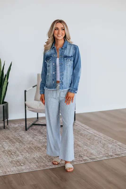 Renita Linen Pants - Steel Blue Mix sold by Wild Oak Boutique