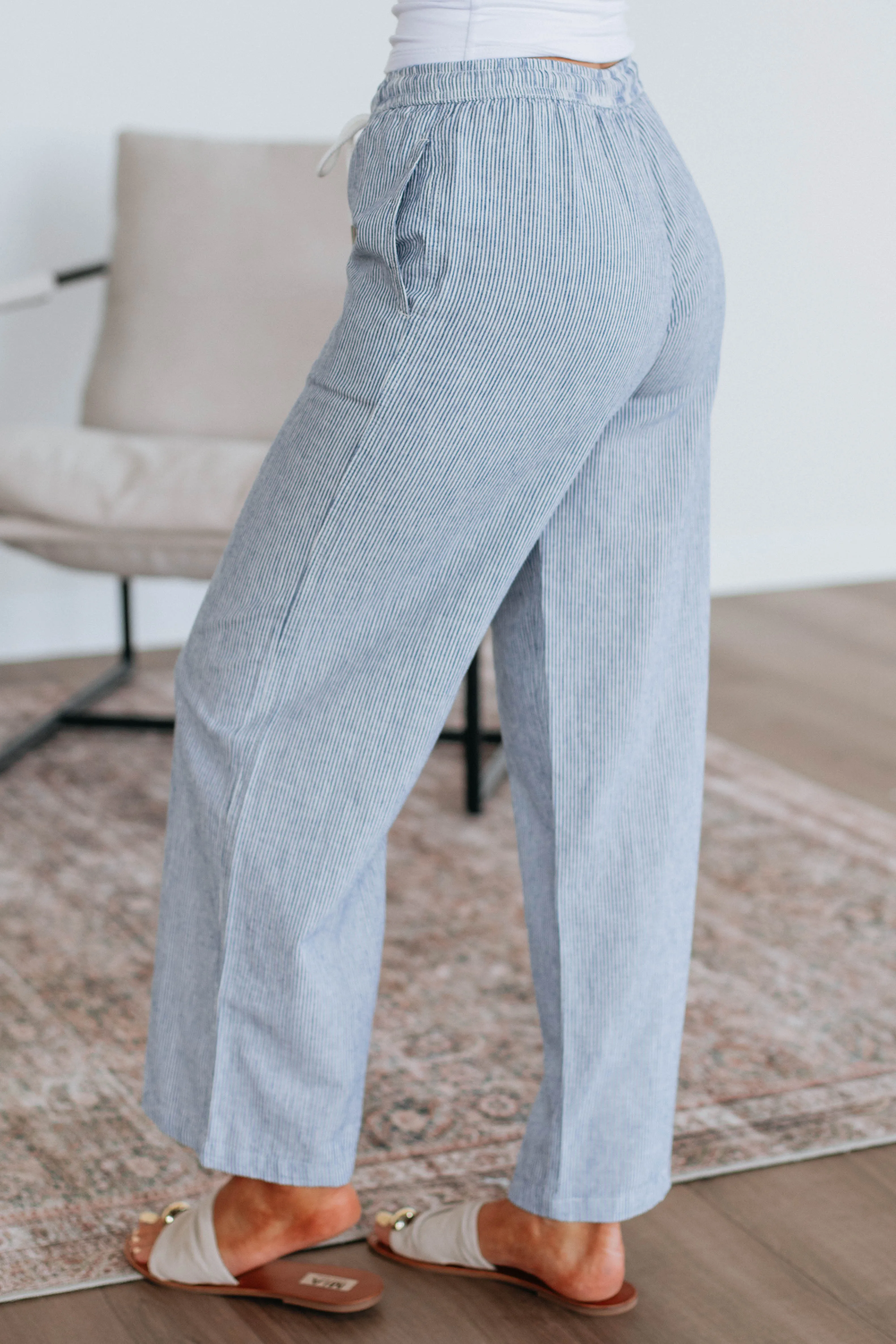 Renita Linen Pants - Steel Blue Mix sold by Wild Oak Boutique product image thumbnail 4