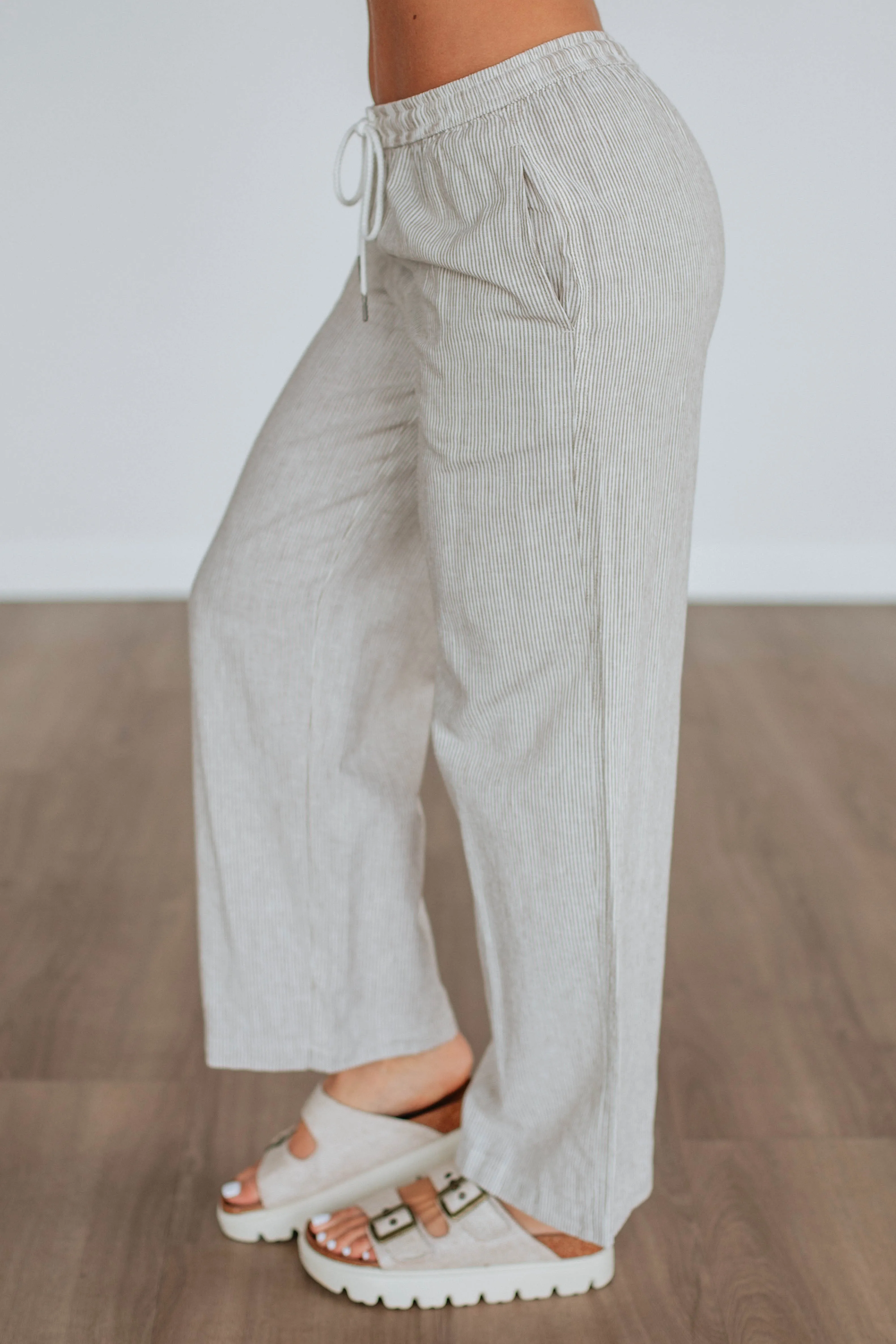 Renita Linen Pants - Khaki Mix sold by Wild Oak Boutique product image thumbnail 3