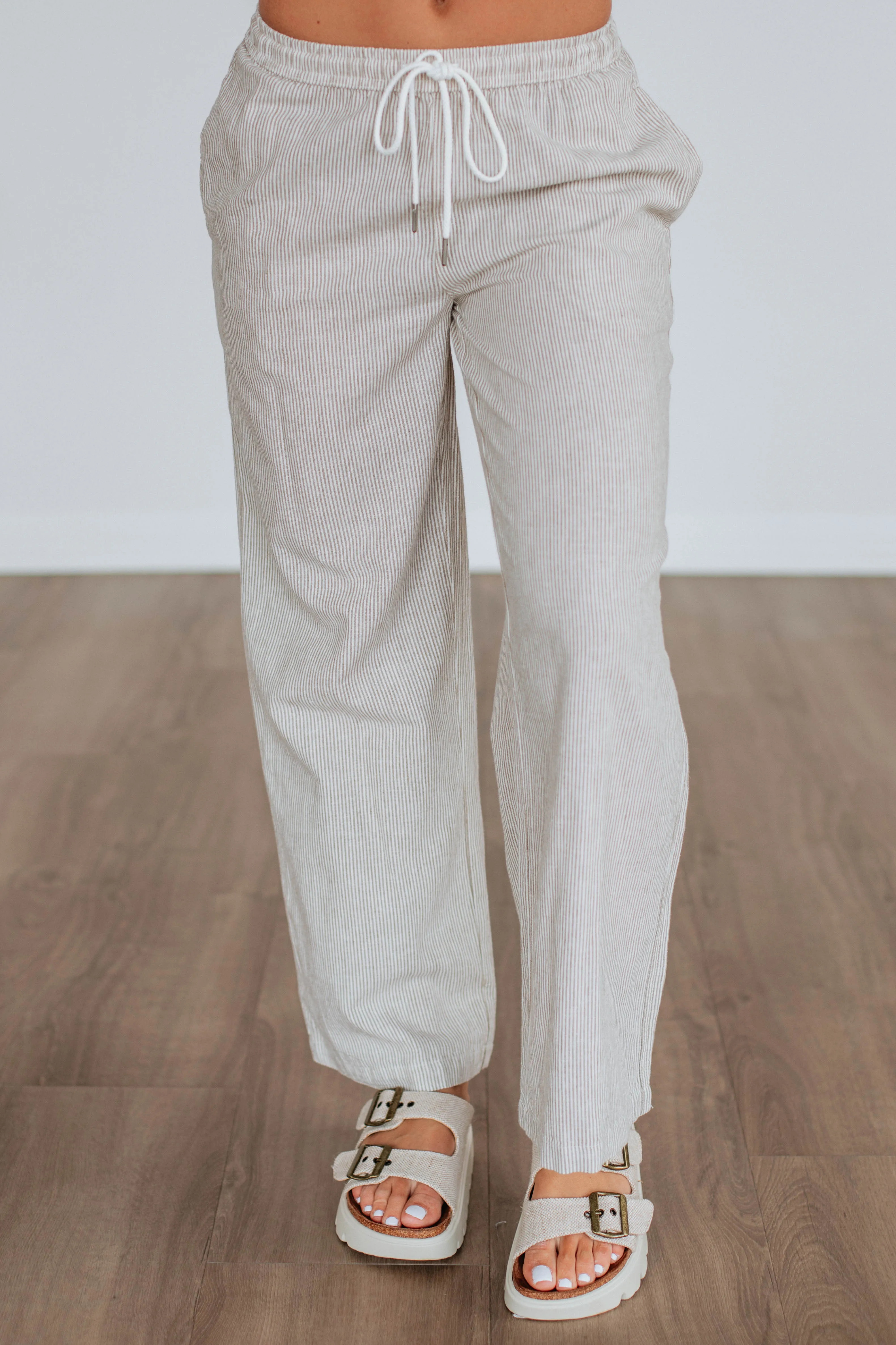 Renita Linen Pants - Khaki Mix sold by Wild Oak Boutique product image thumbnail 2