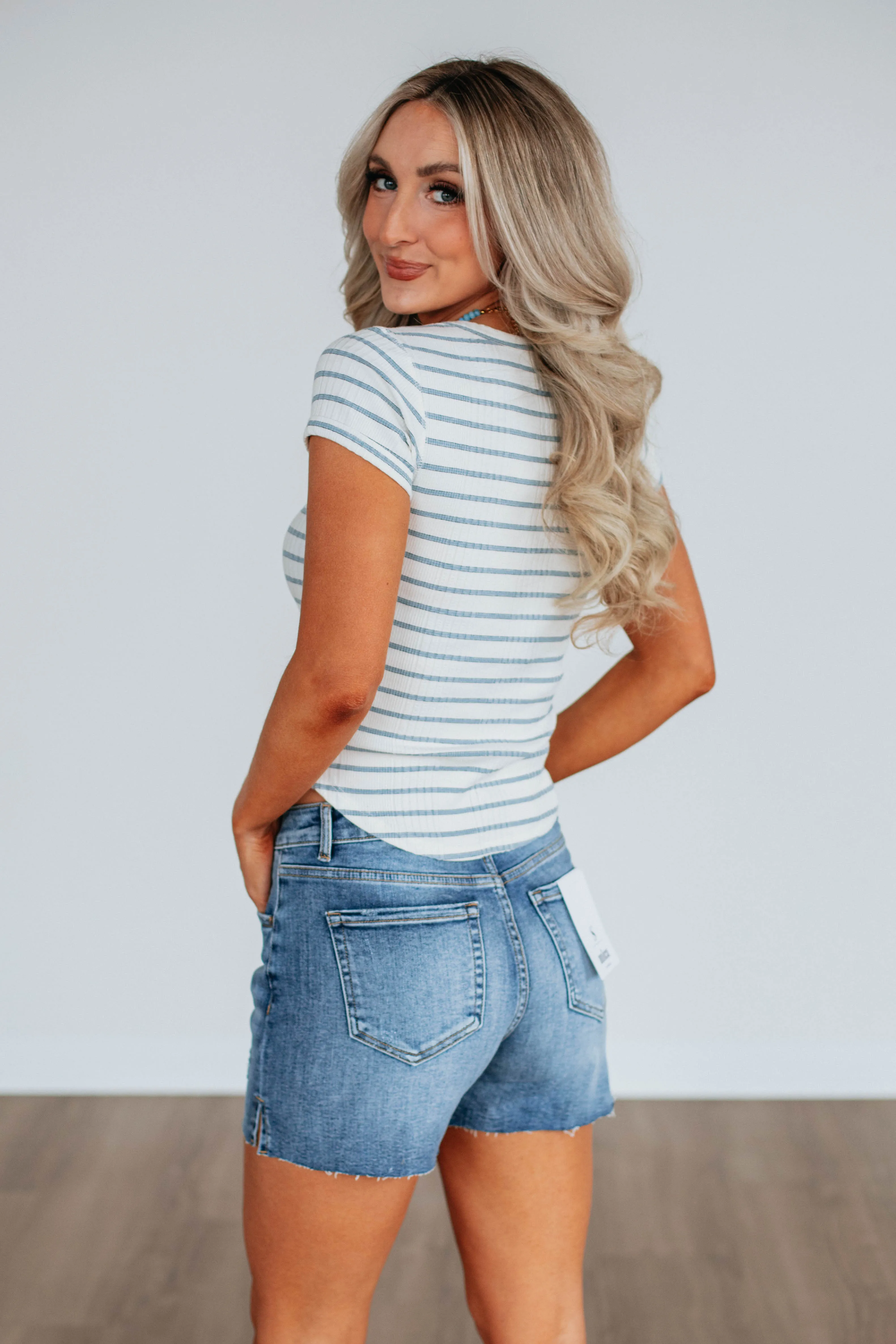 Macey Striped Top - Sky Blue Mix sold by Wild Oak Boutique product image thumbnail 4