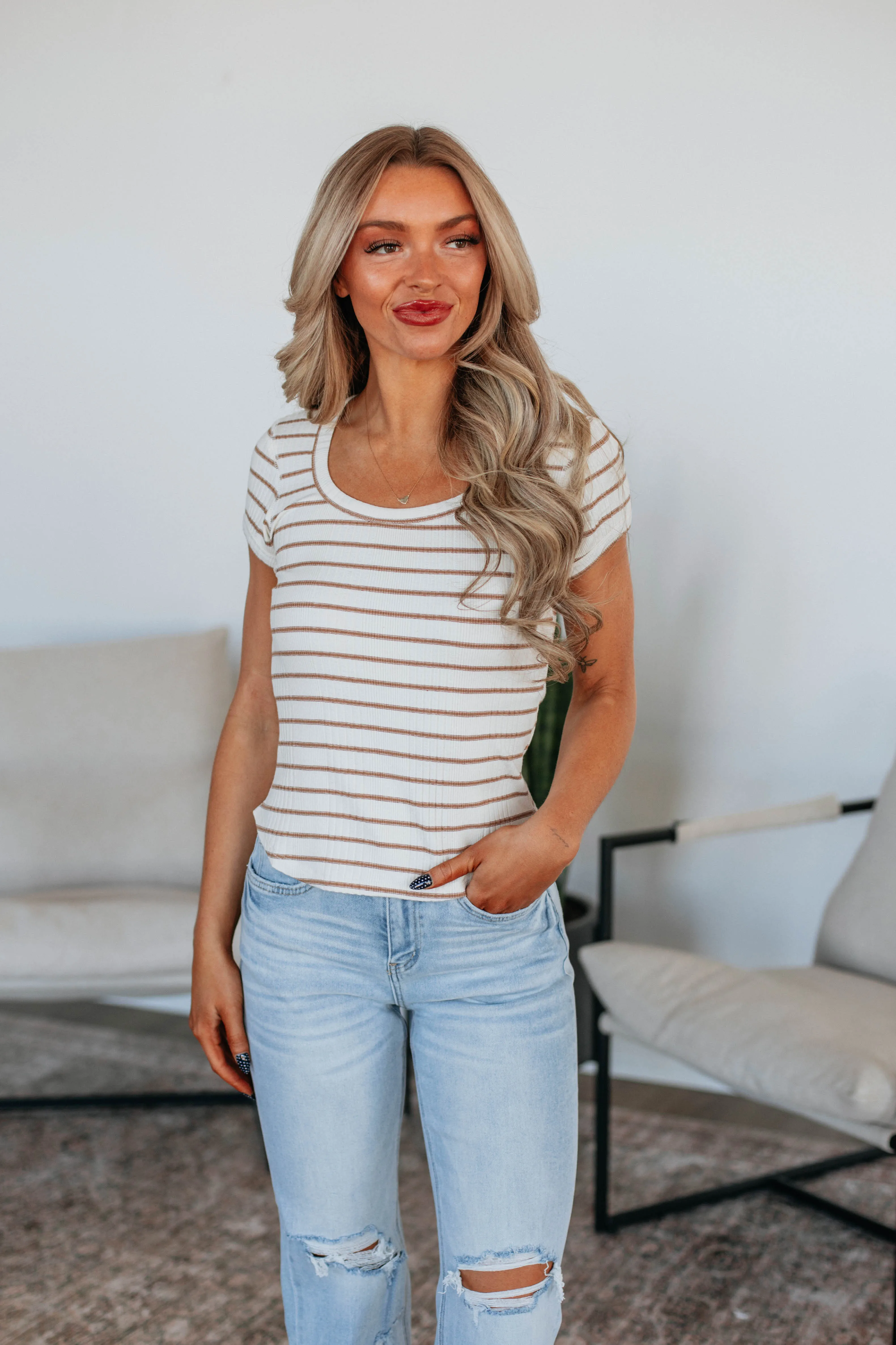 Macey Striped Top - Mocha Mix sold by Wild Oak Boutique product image thumbnail 3