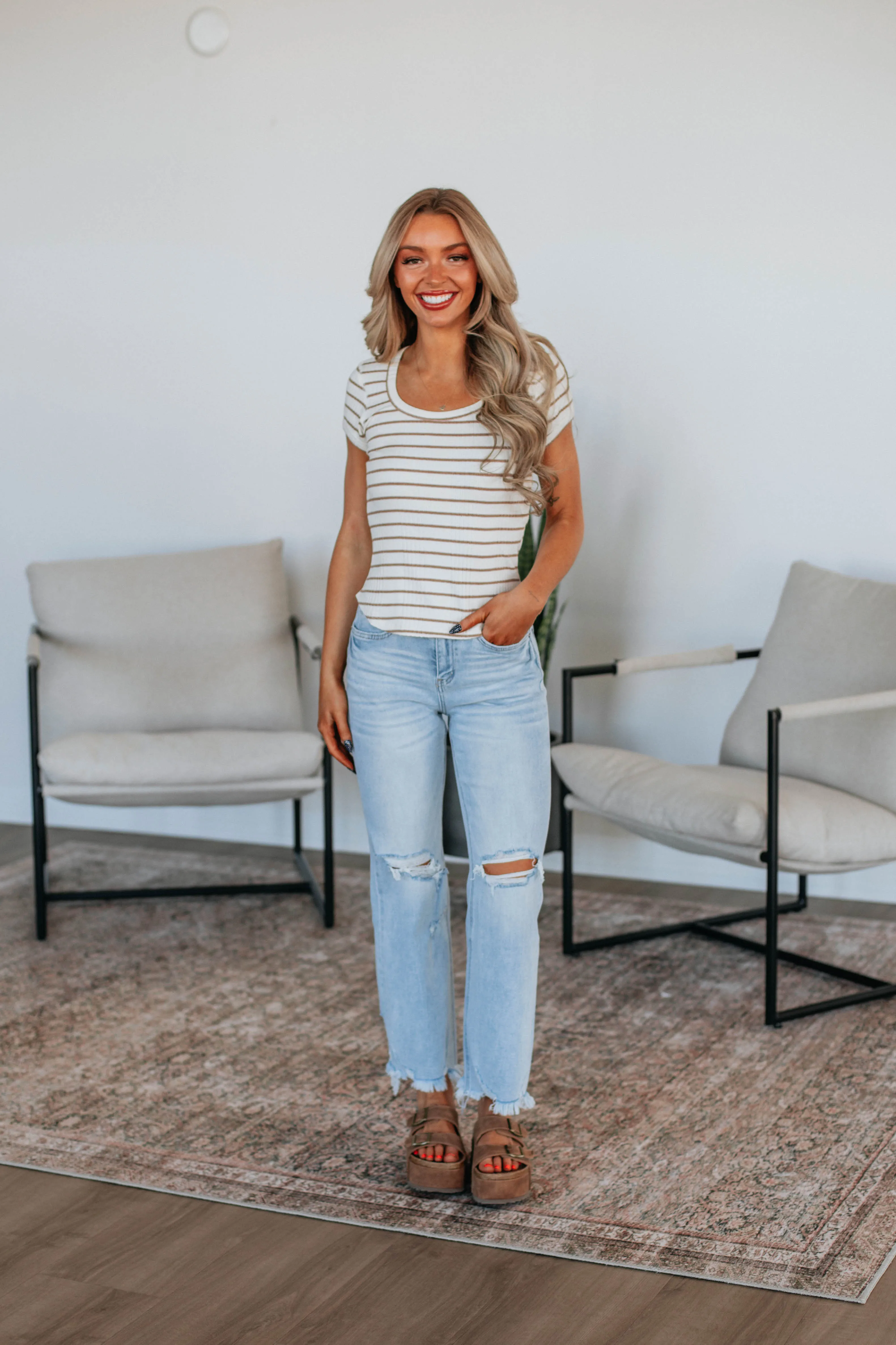 Macey Striped Top - Mocha Mix sold by Wild Oak Boutique product image thumbnail 2