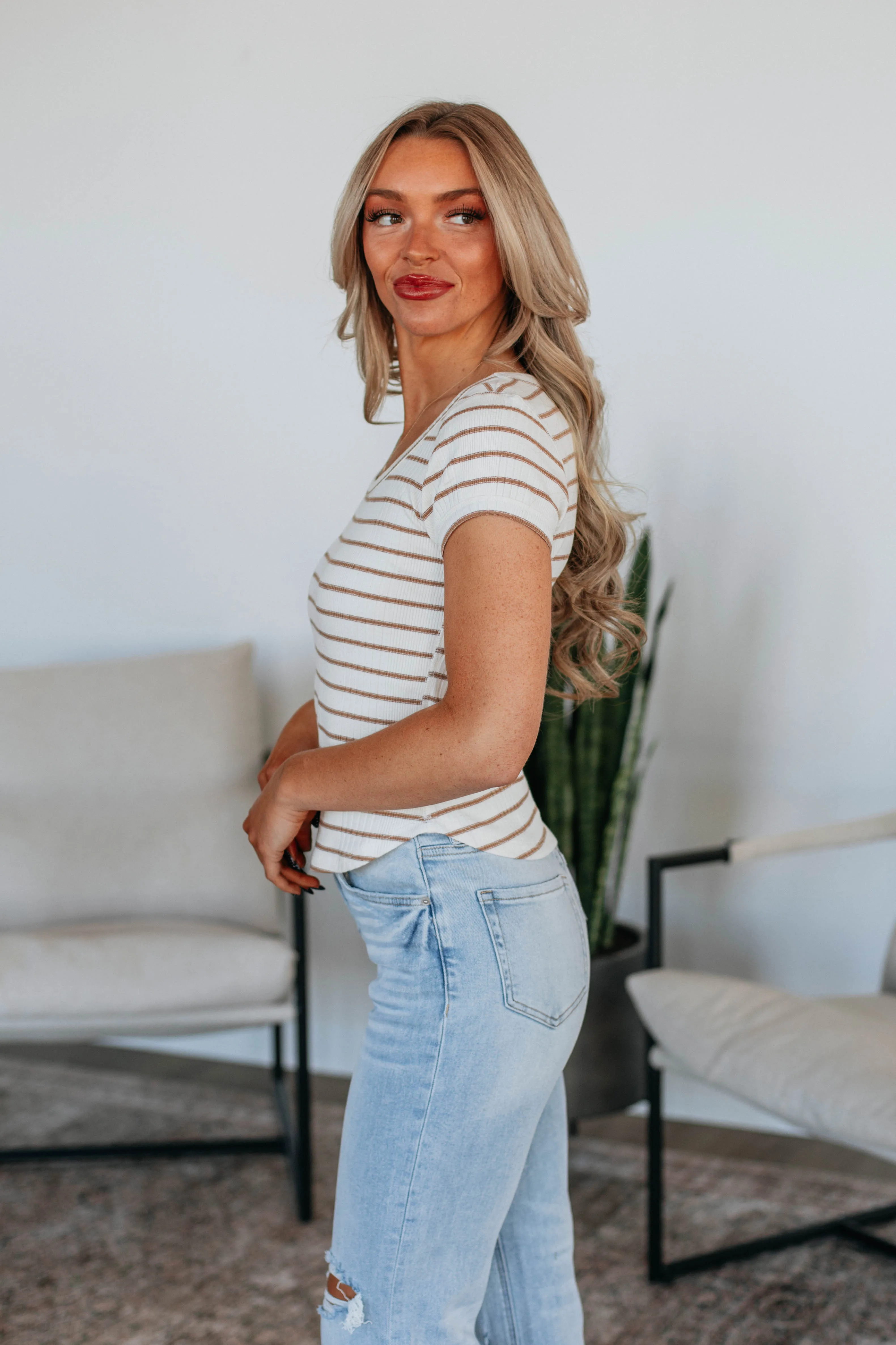 Macey Striped Top - Mocha Mix sold by Wild Oak Boutique product image thumbnail 4