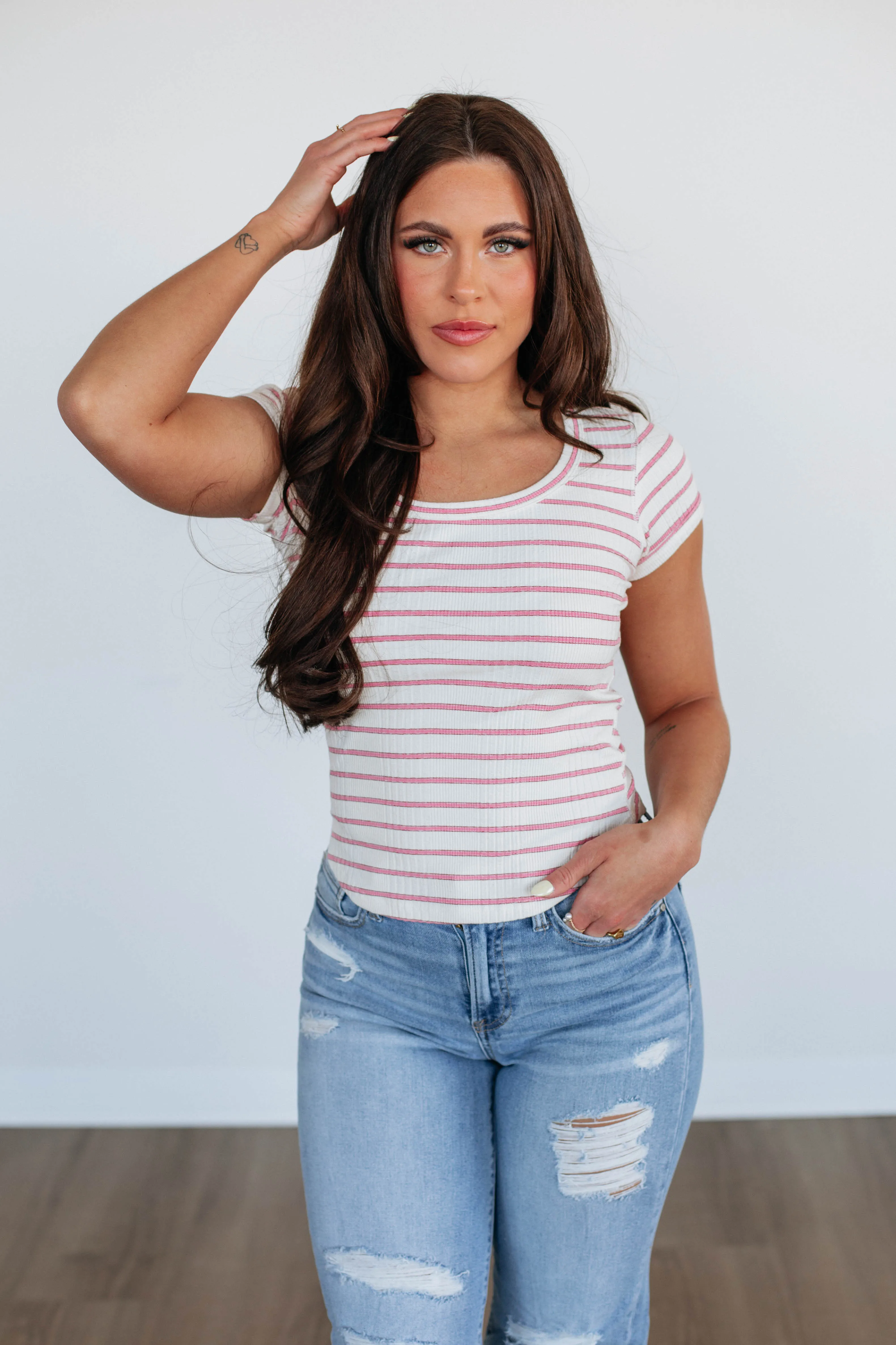 Macey Striped Top - Blush Mix sold by Wild Oak Boutique product image thumbnail 4