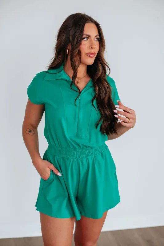 Out Of Bounds Romper - Kelly Green sold by Wild Oak Boutique