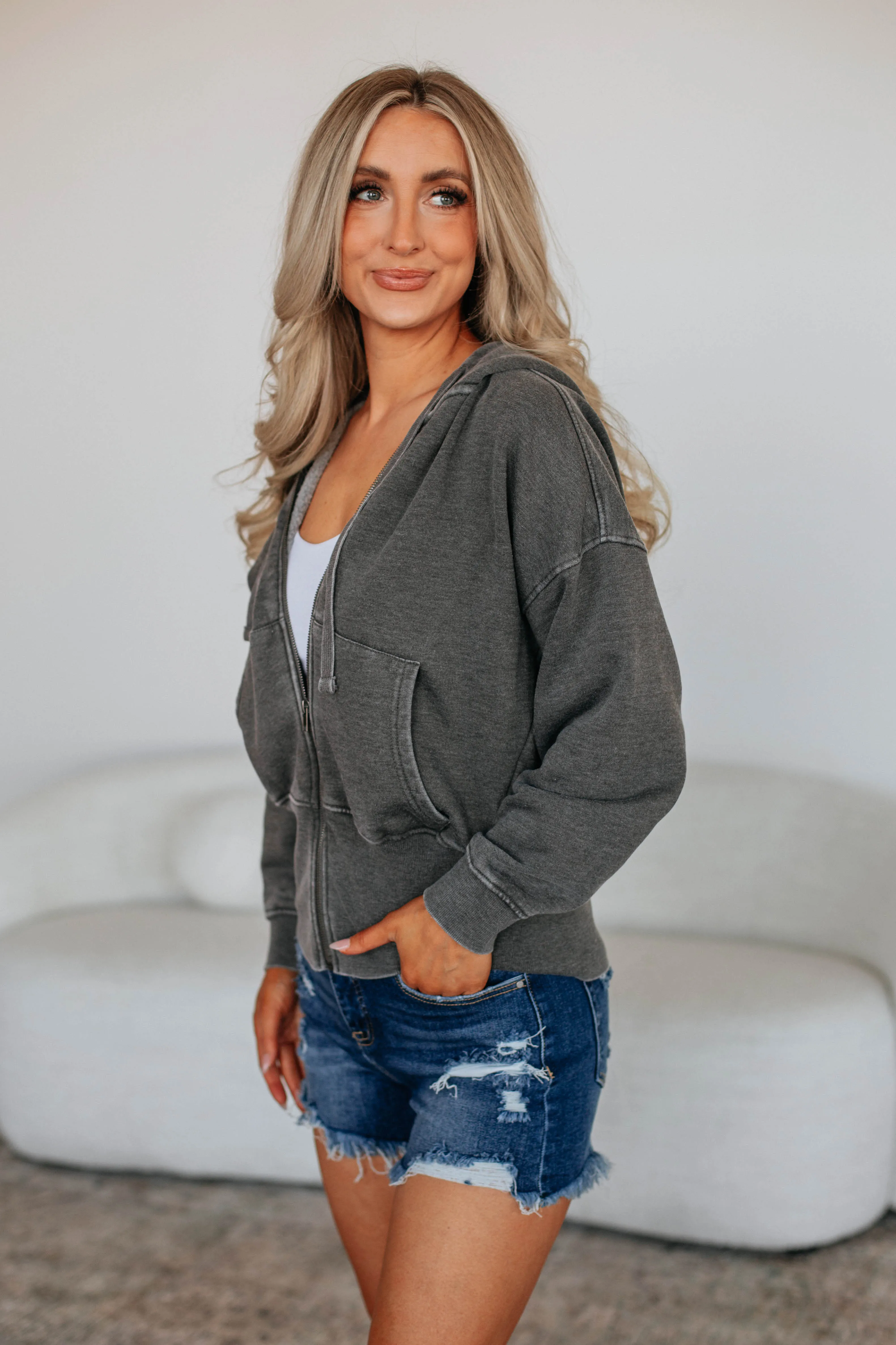 Maxwell Washed Zip-Up Hoodie - Vintage Black sold by Wild Oak Boutique product image thumbnail 3