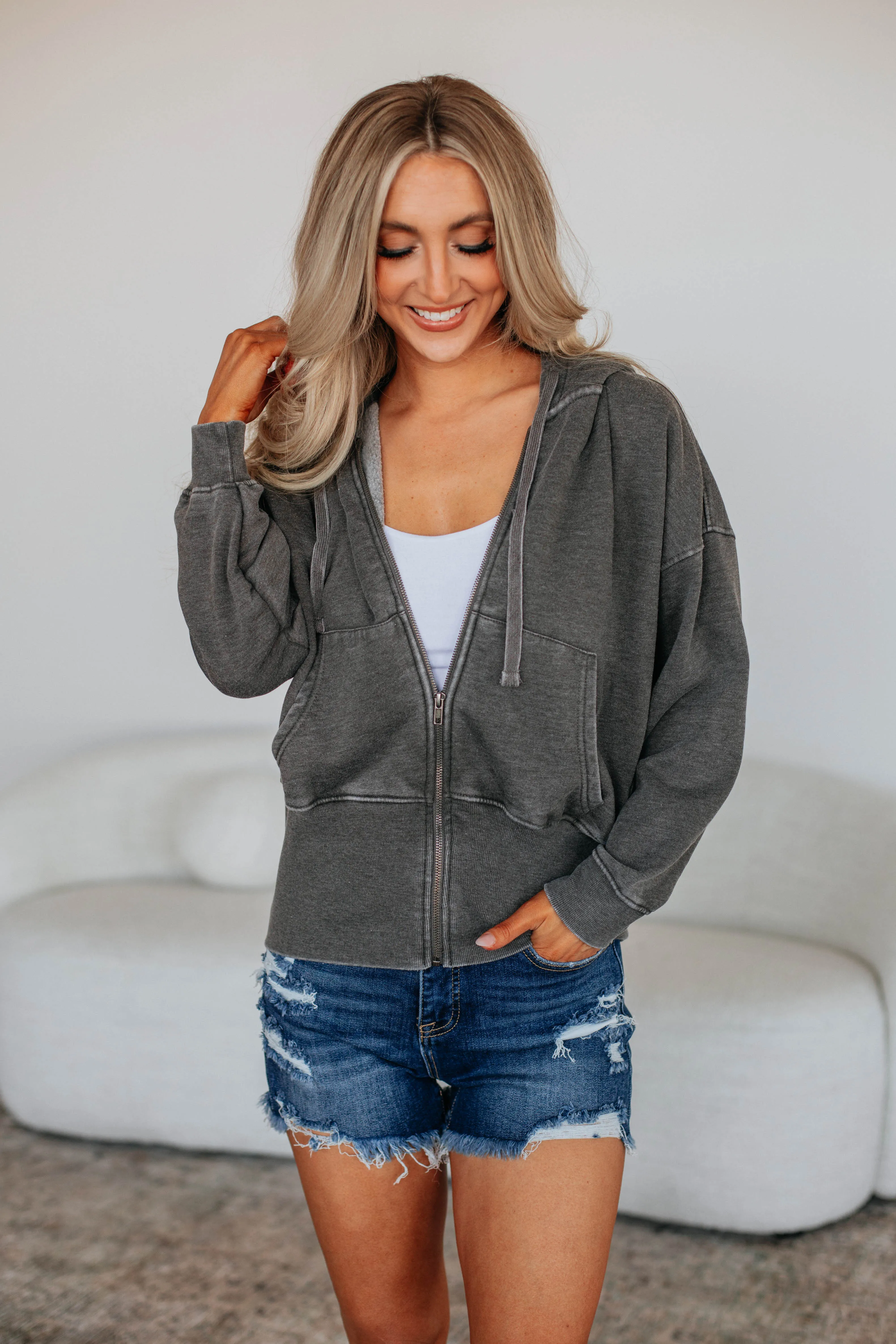 Maxwell Washed Zip-Up Hoodie - Vintage Black sold by Wild Oak Boutique