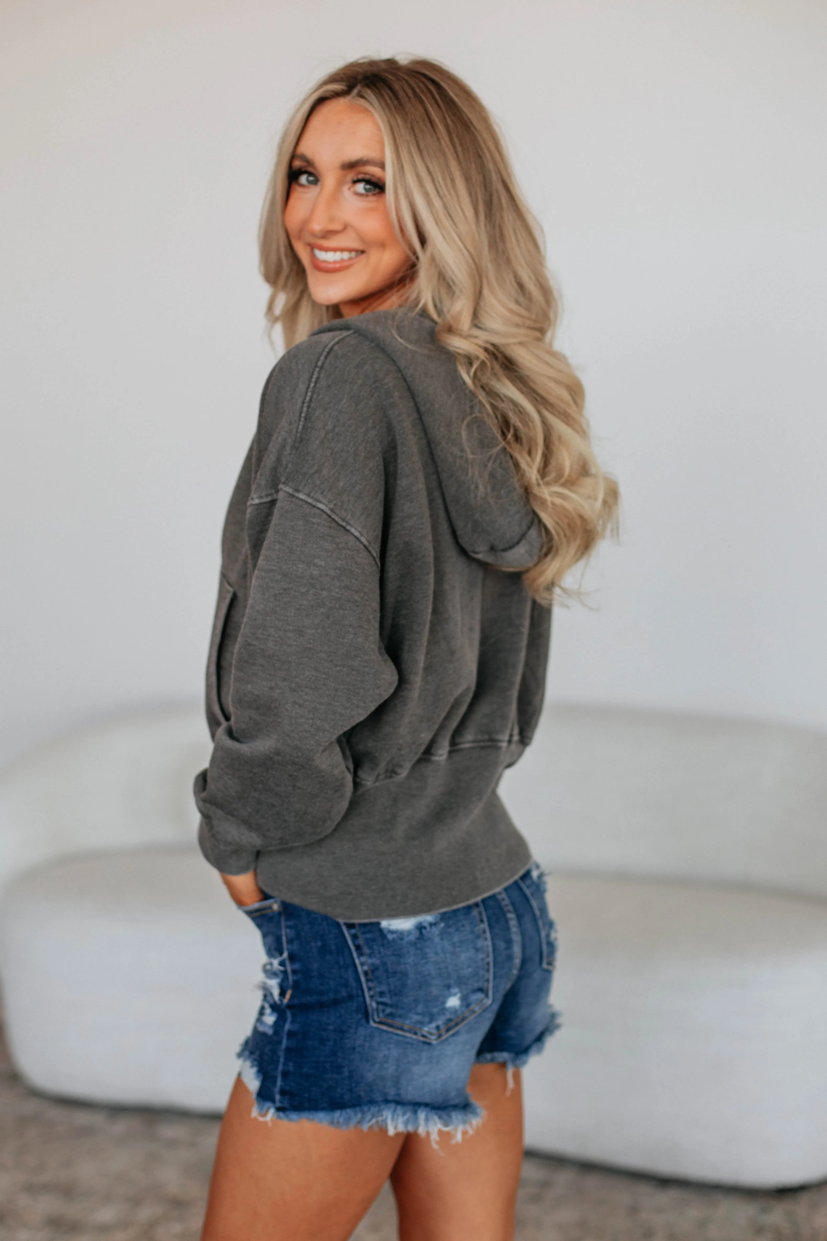 Maxwell Washed Zip-Up Hoodie - Vintage Black sold by Wild Oak Boutique product image thumbnail 4