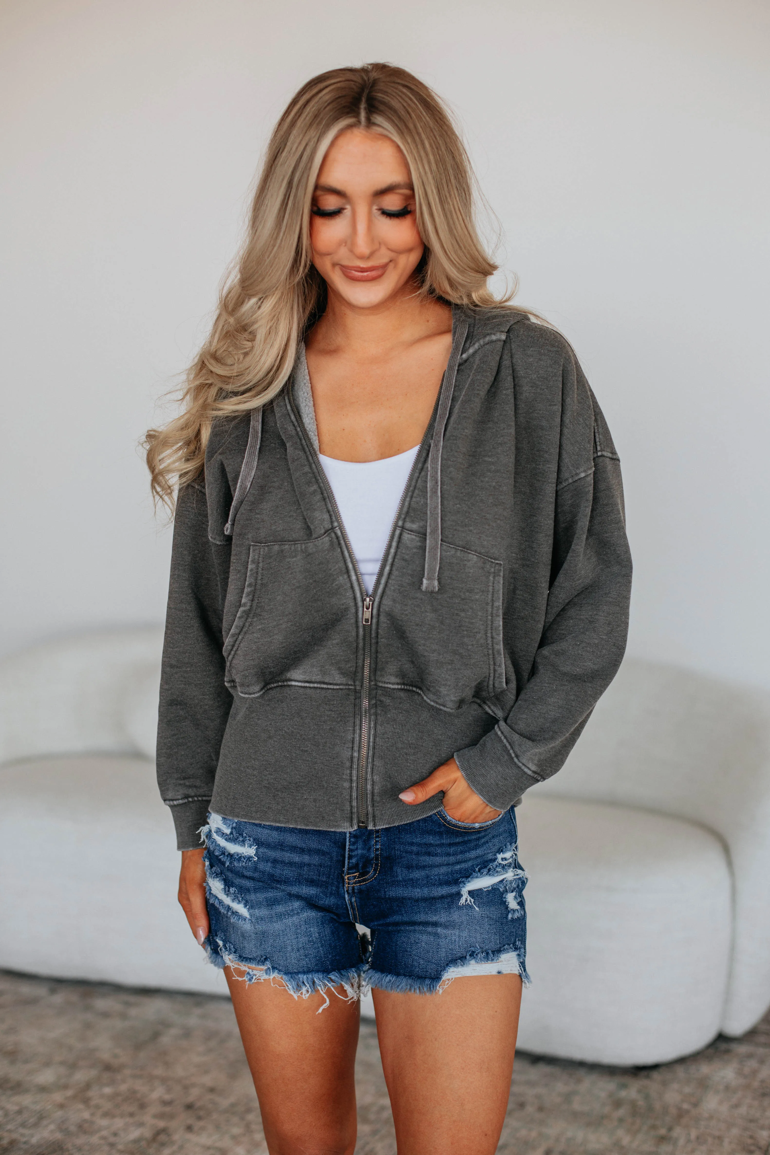 Maxwell Washed Zip-Up Hoodie - Vintage Black sold by Wild Oak Boutique product image thumbnail 5