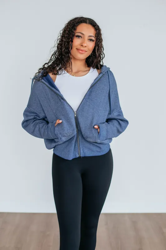 Maxwell Washed Zip-Up Hoodie - Navy sold by Wild Oak Boutique