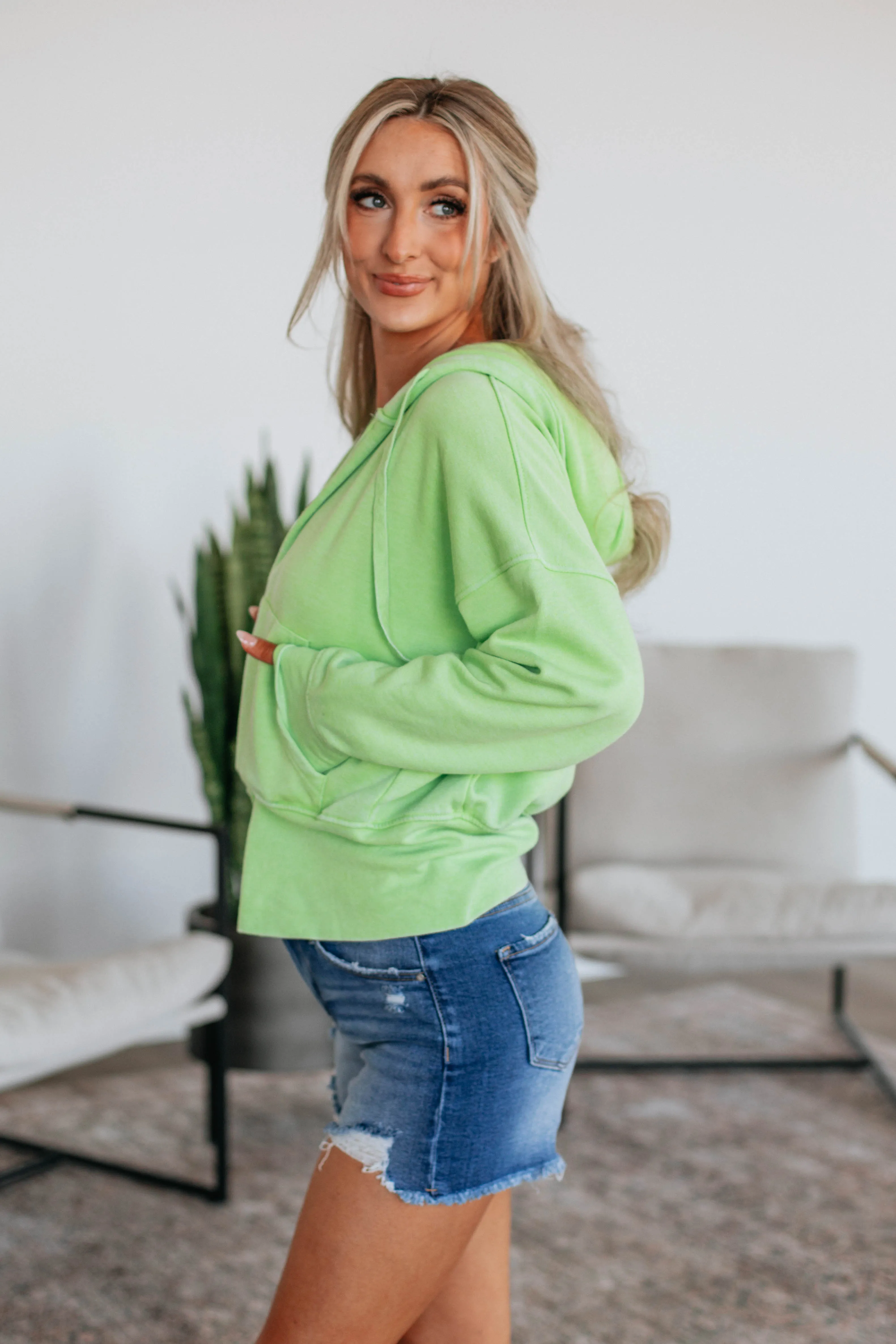 Maxwell Washed Zip-Up Hoodie - Kiwi sold by Wild Oak Boutique product image thumbnail 5