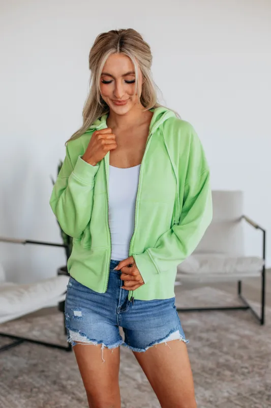 Maxwell Washed Zip-Up Hoodie - Kiwi sold by Wild Oak Boutique