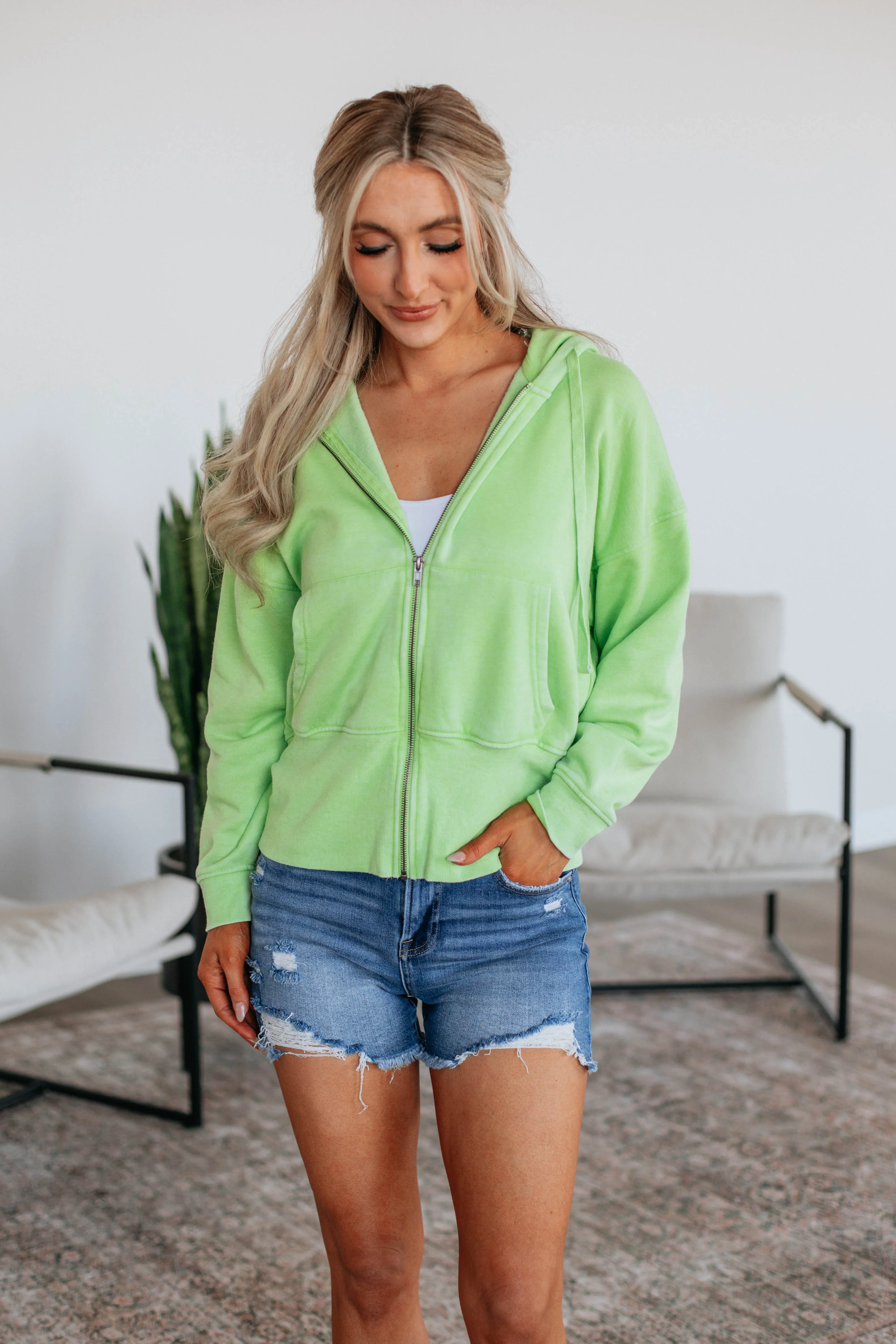 Maxwell Washed Zip-Up Hoodie - Kiwi sold by Wild Oak Boutique product image thumbnail 4