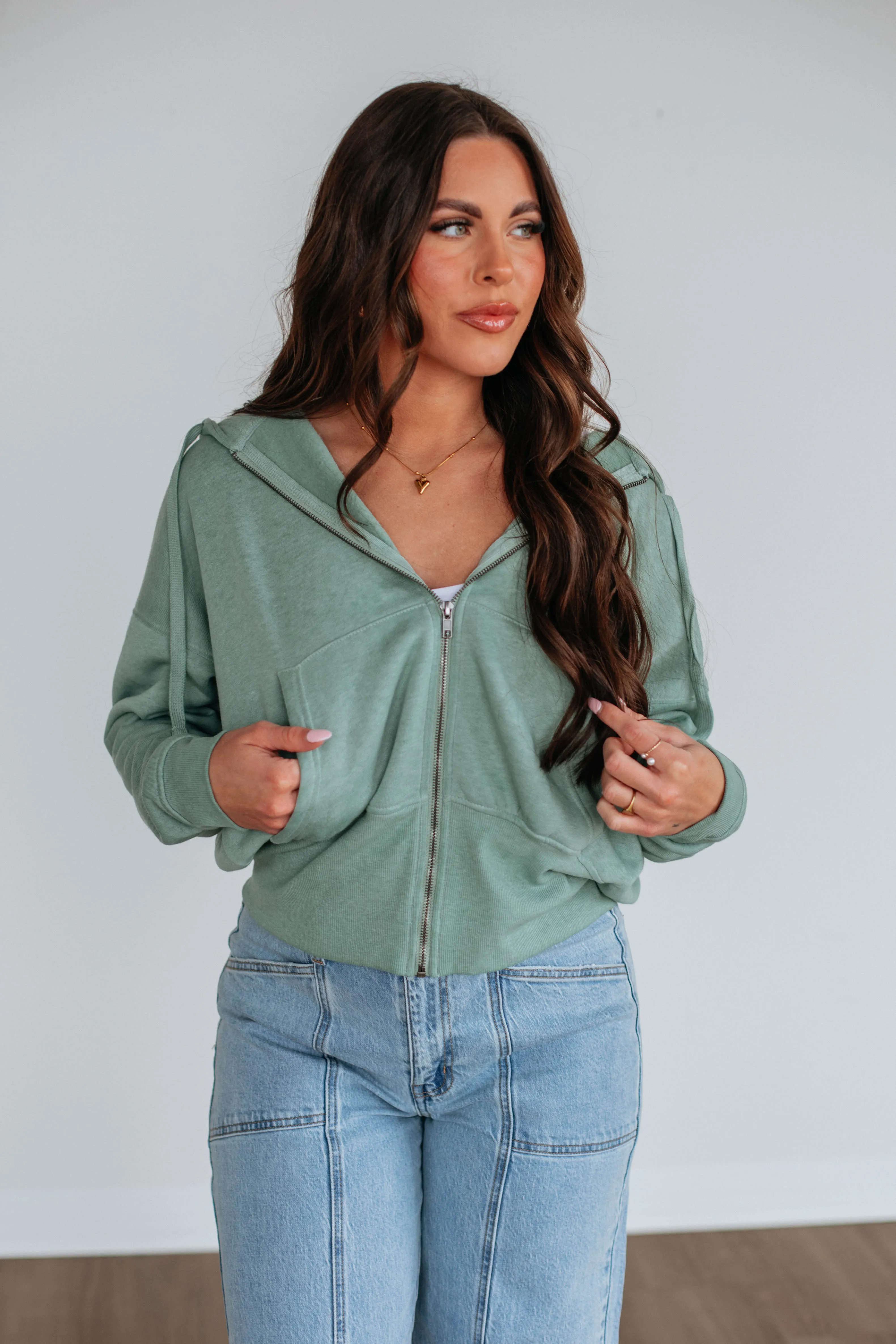 Maxwell Washed Zip-Up Hoodie - Fern sold by Wild Oak Boutique product image thumbnail 2