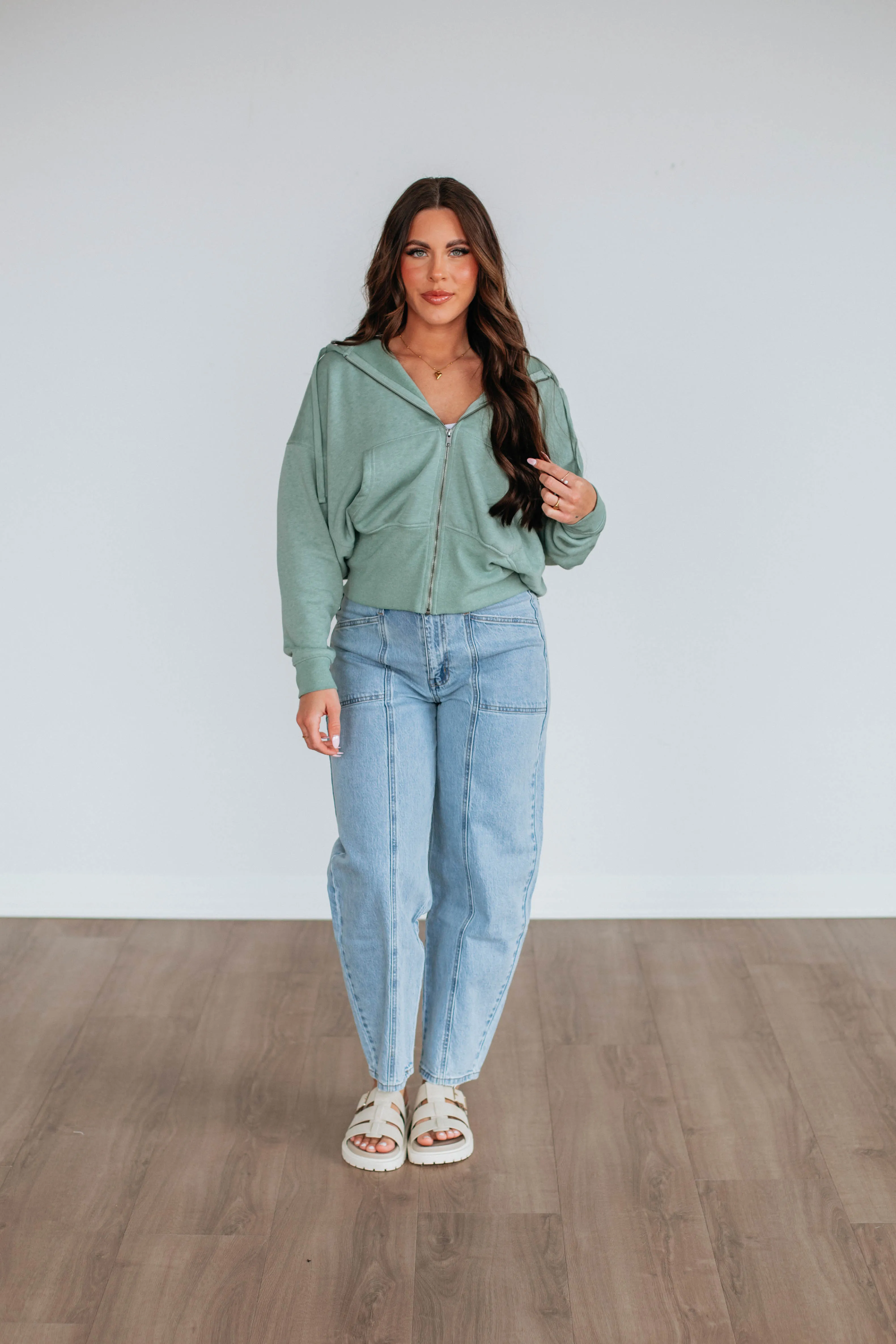 Maxwell Washed Zip-Up Hoodie - Fern sold by Wild Oak Boutique product image thumbnail 3