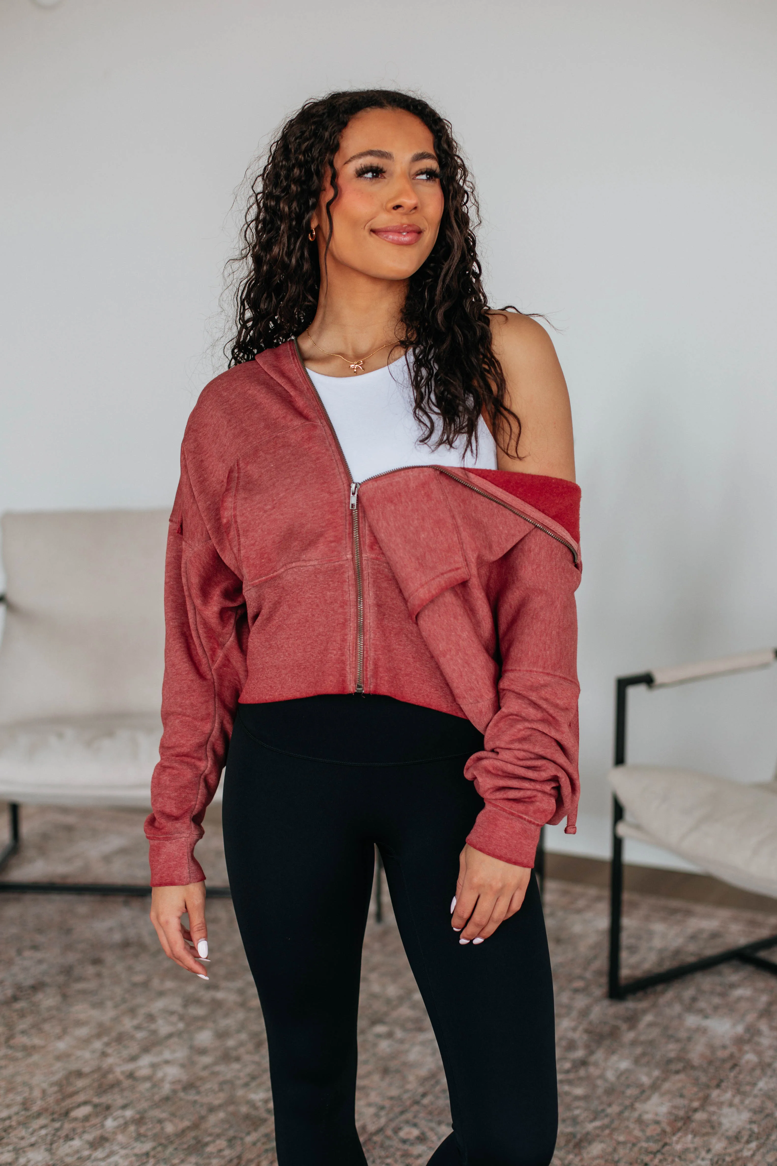 Maxwell Washed Zip-Up Hoodie - Dusty Red sold by Wild Oak Boutique product image thumbnail 2