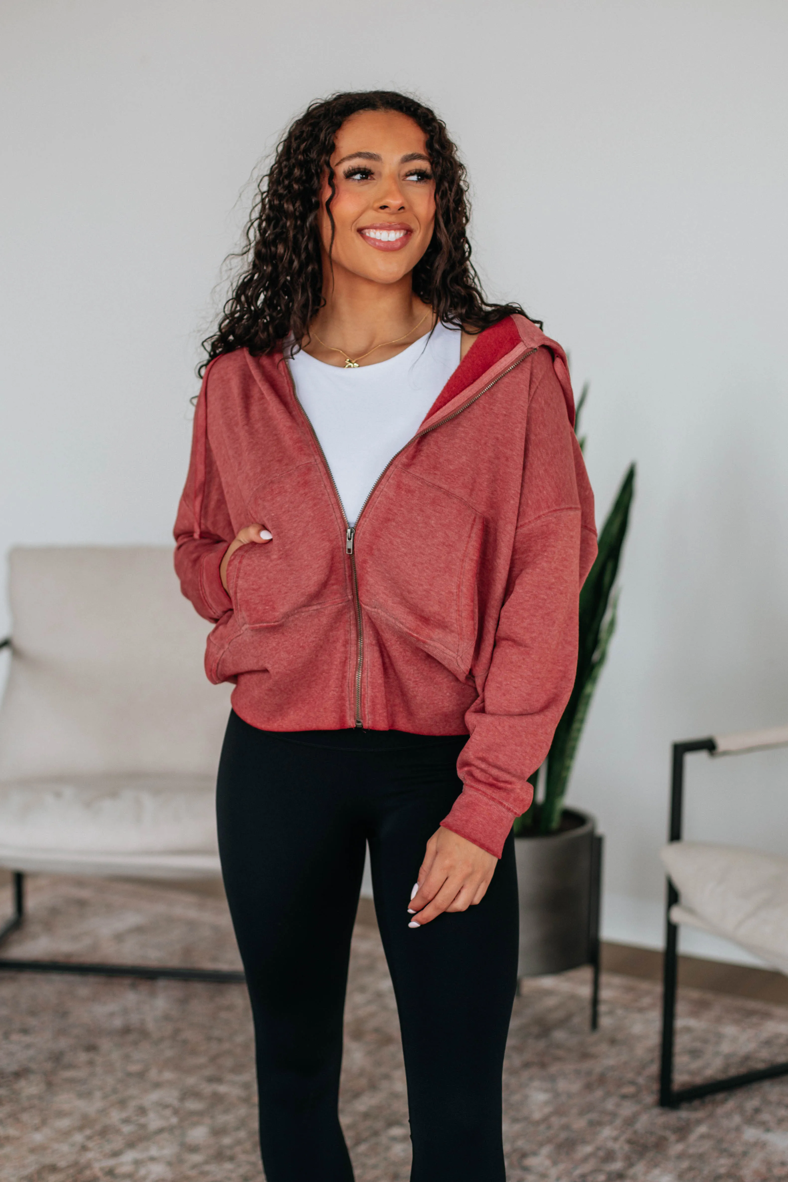 Maxwell Washed Zip-Up Hoodie - Dusty Red sold by Wild Oak Boutique