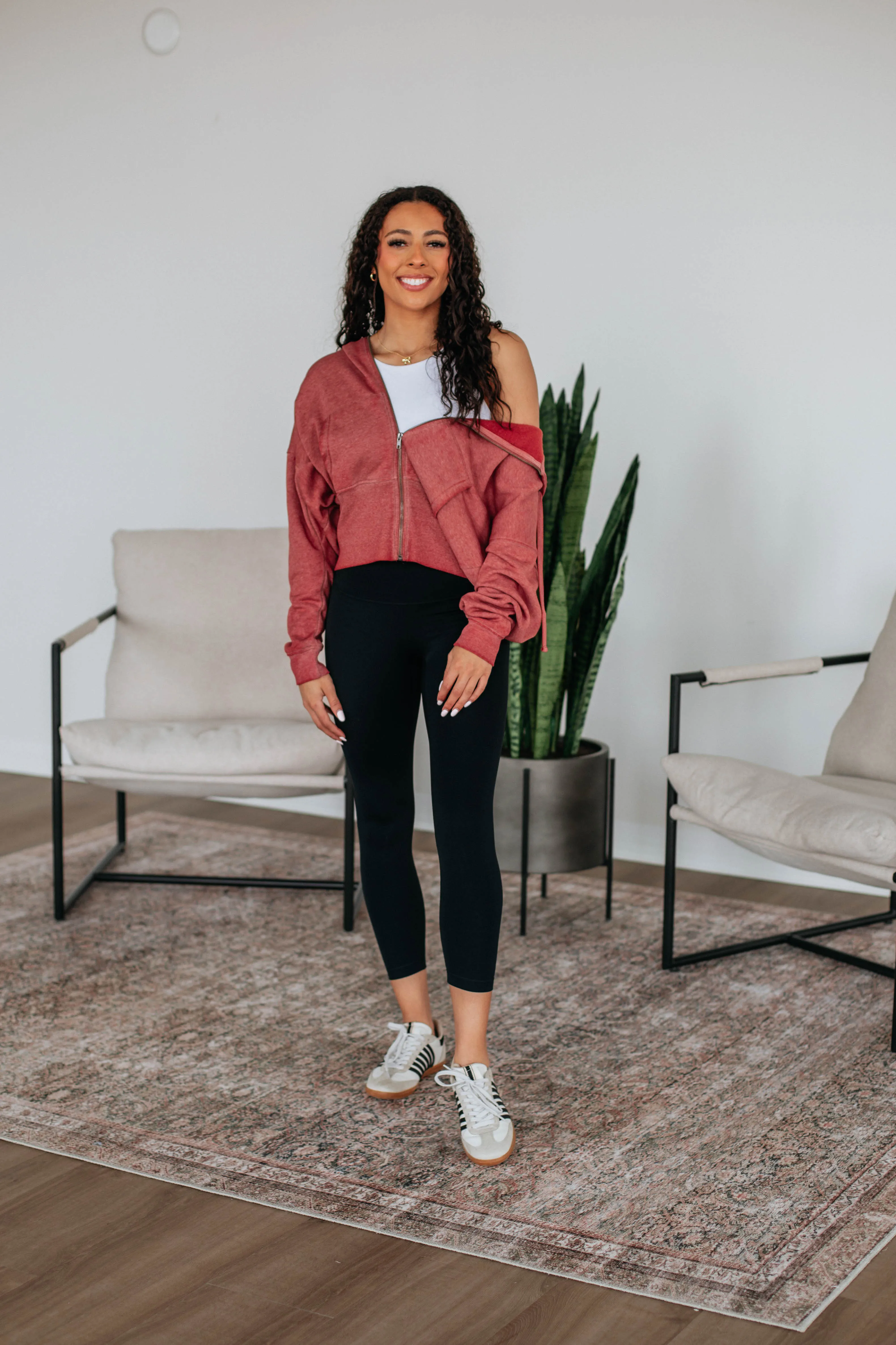 Maxwell Washed Zip-Up Hoodie - Dusty Red sold by Wild Oak Boutique product image thumbnail 3