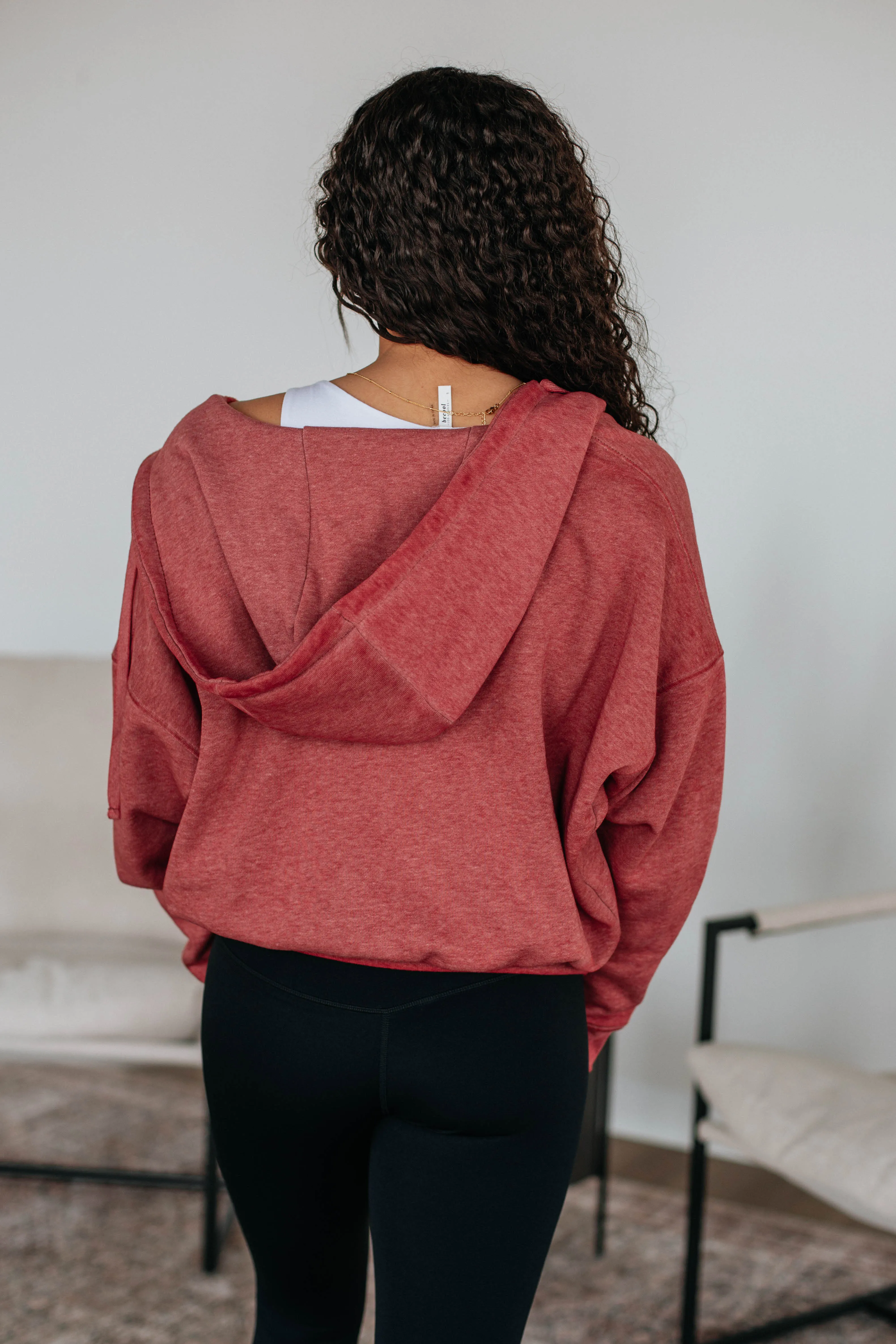 Maxwell Washed Zip-Up Hoodie - Dusty Red sold by Wild Oak Boutique product image thumbnail 5