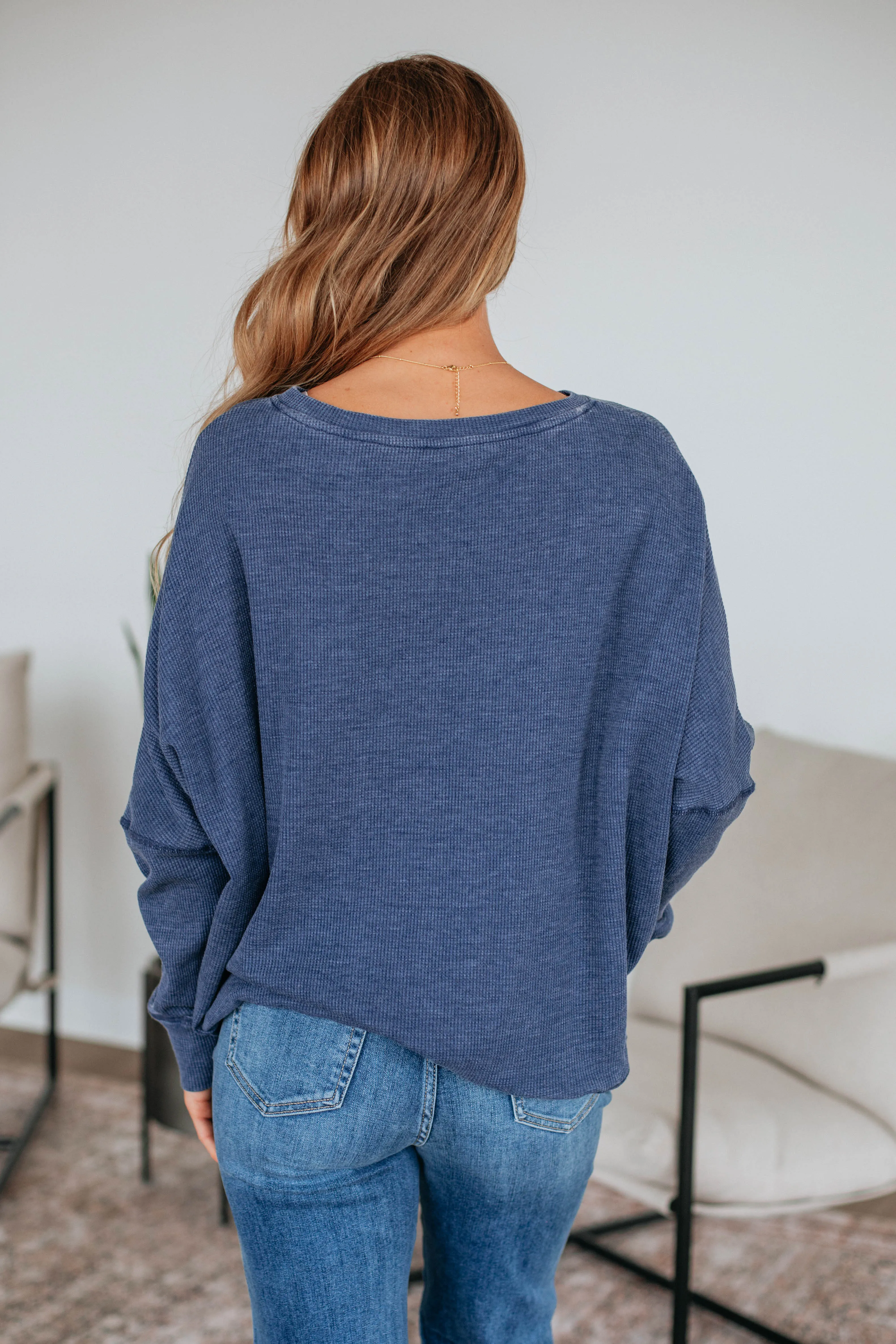 Breah Waffle Knit Top - Steel Blue sold by Wild Oak Boutique product image thumbnail 5