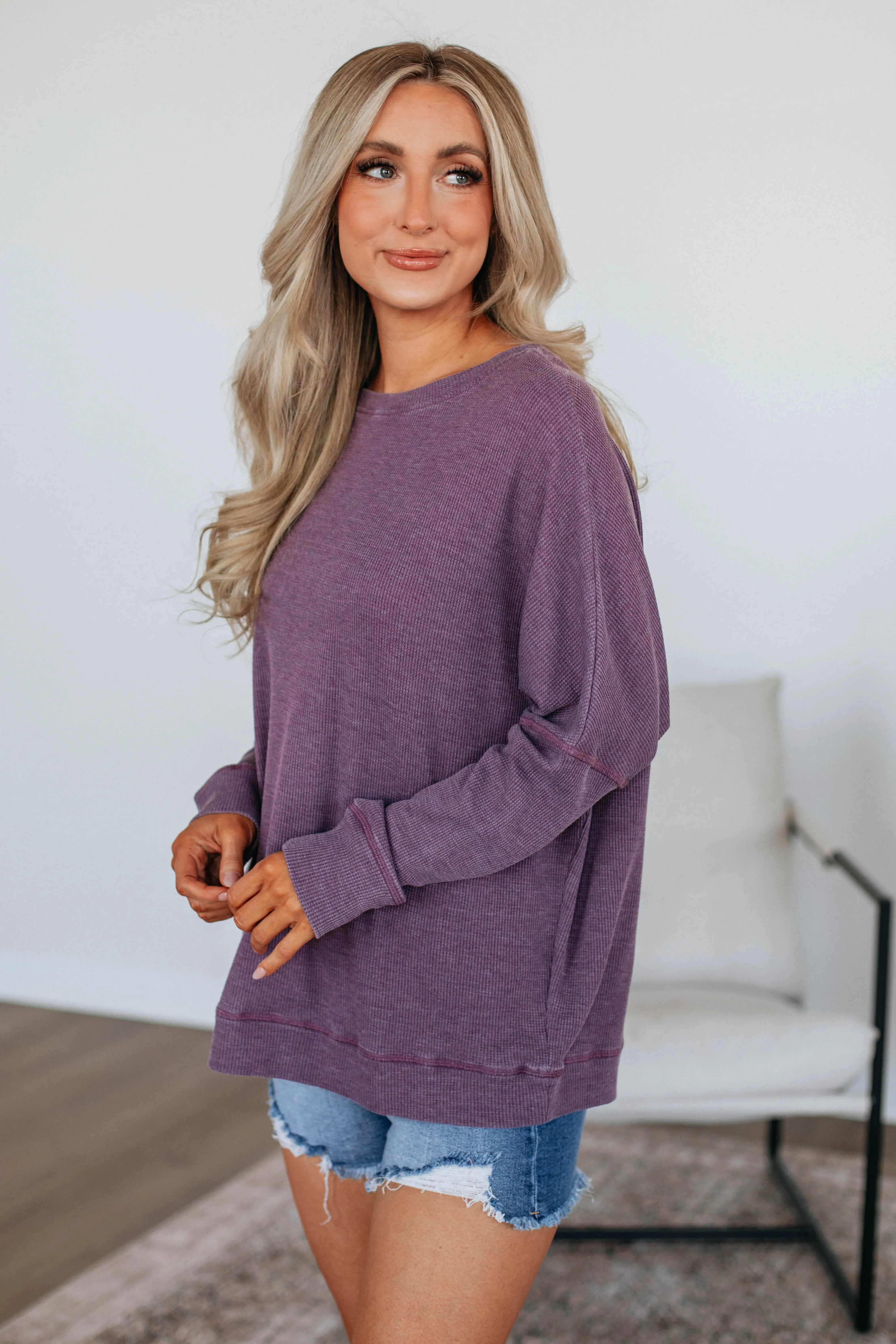 Breah Waffle Knit Top - Grape sold by Wild Oak Boutique product image thumbnail 3