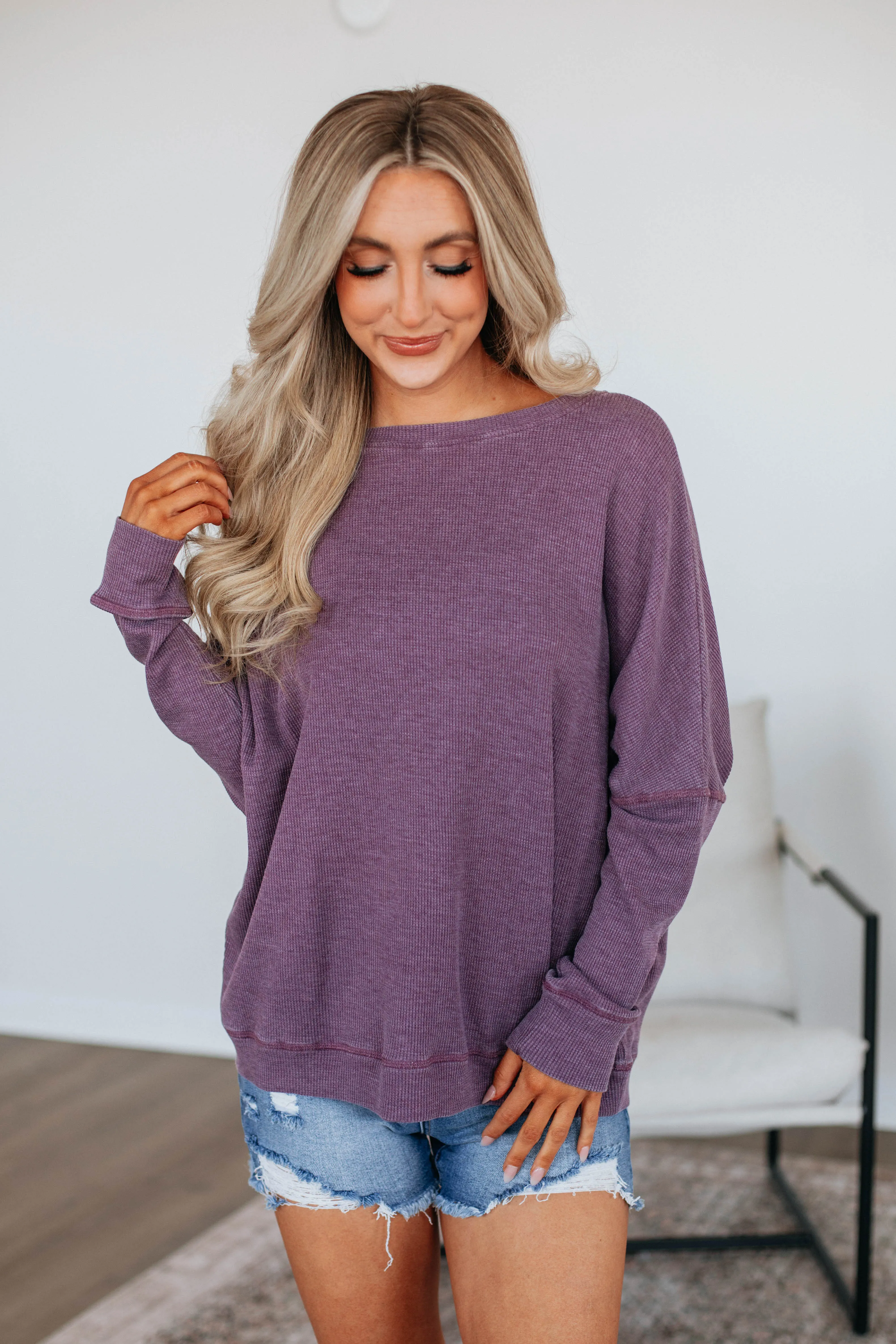 Breah Waffle Knit Top - Grape sold by Wild Oak Boutique product image thumbnail 5