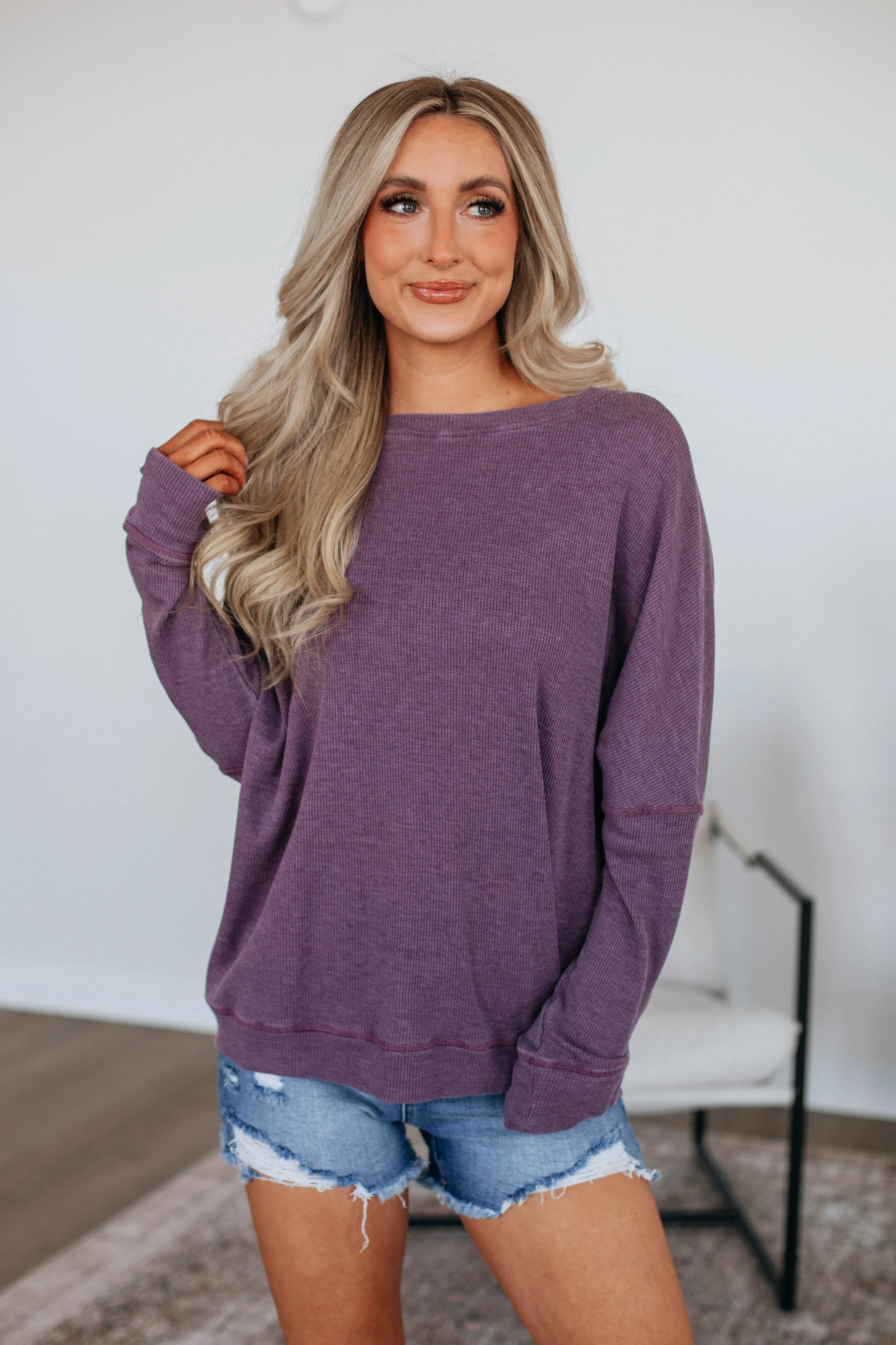 Breah Waffle Knit Top - Grape sold by Wild Oak Boutique product image thumbnail 4