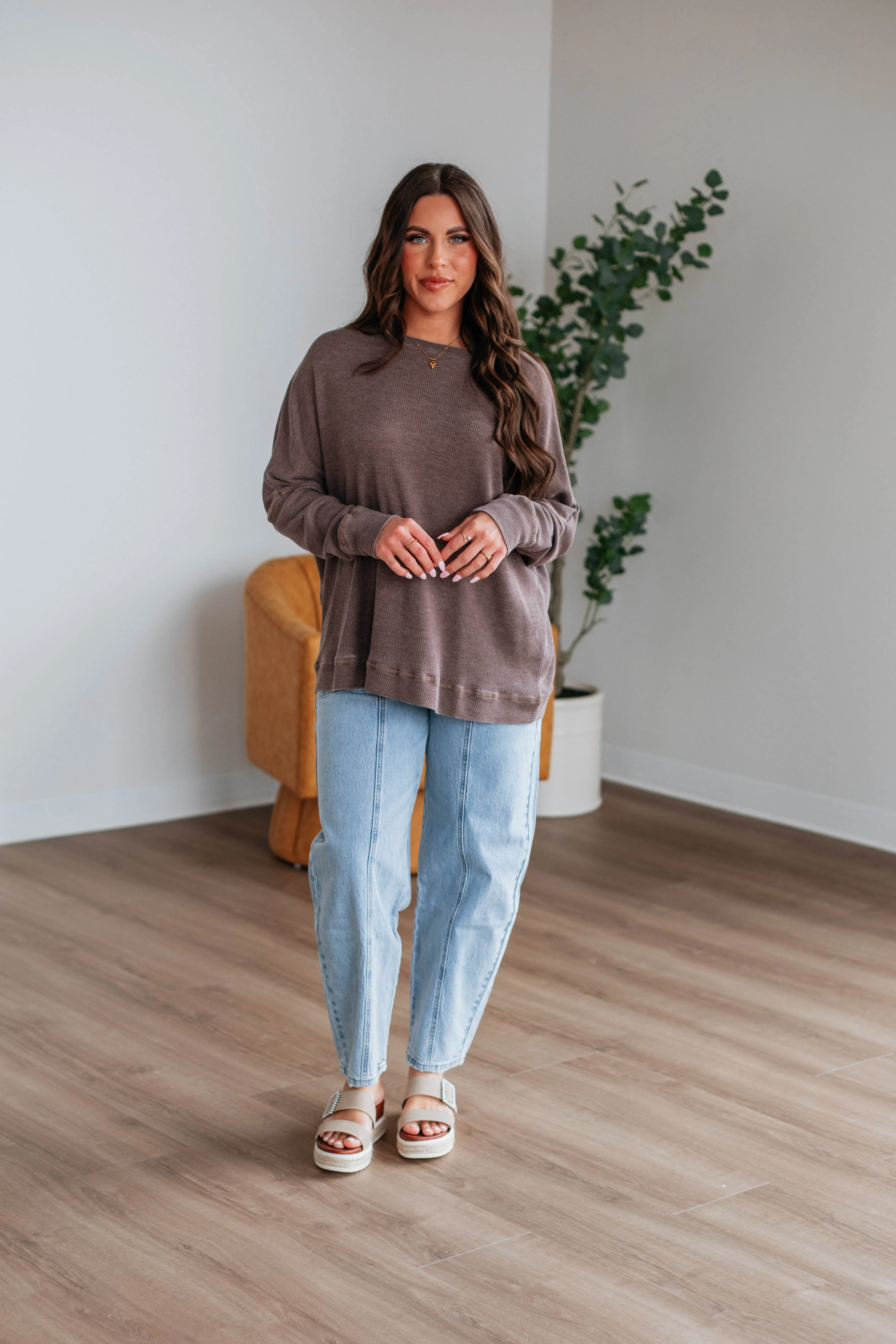 Breah Waffle Knit Top - Chocolate sold by Wild Oak Boutique product image thumbnail 3