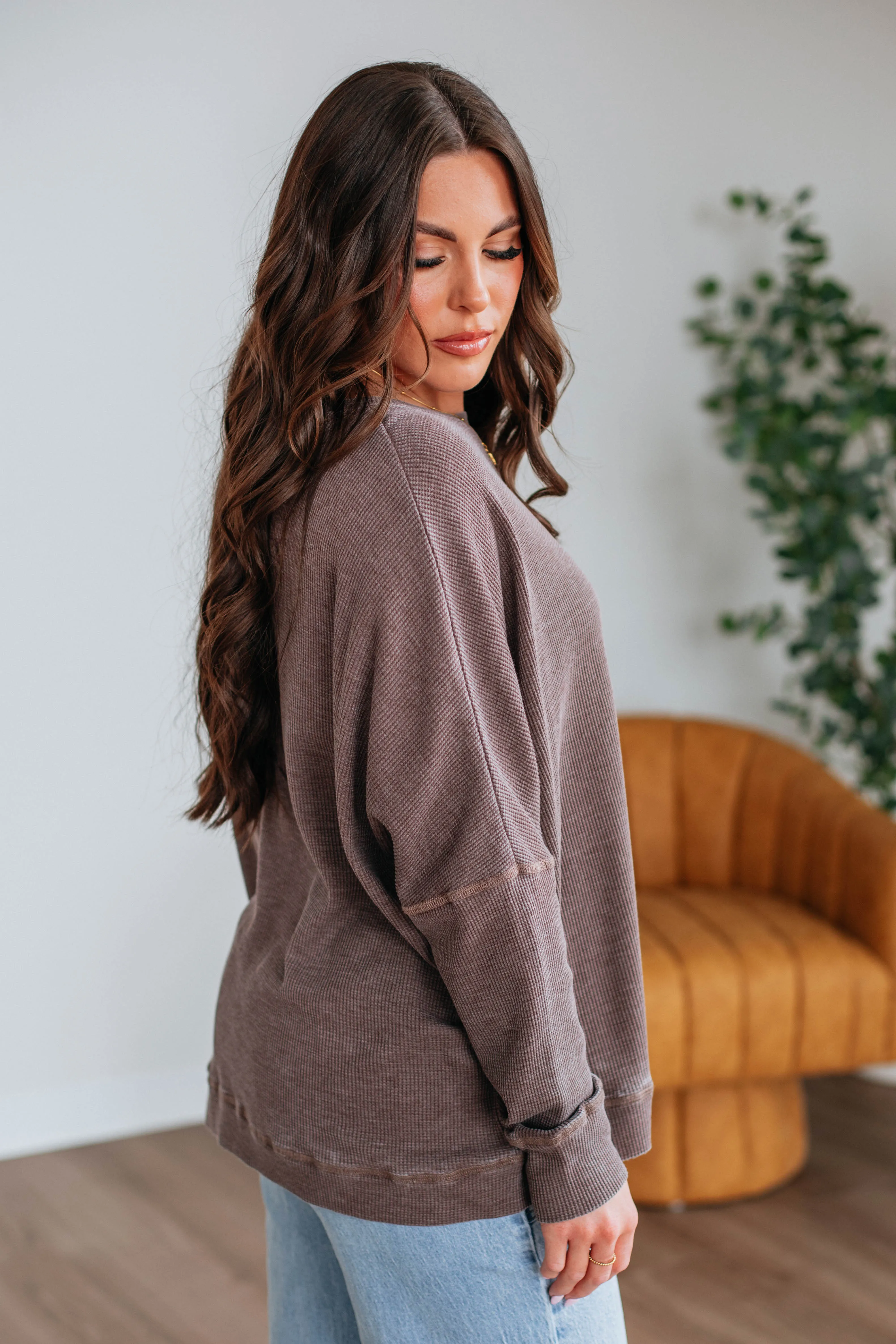 Breah Waffle Knit Top - Chocolate sold by Wild Oak Boutique product image thumbnail 5