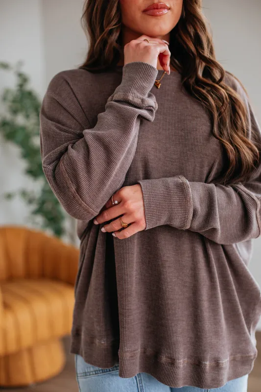 Breah Waffle Knit Top - Chocolate sold by Wild Oak Boutique