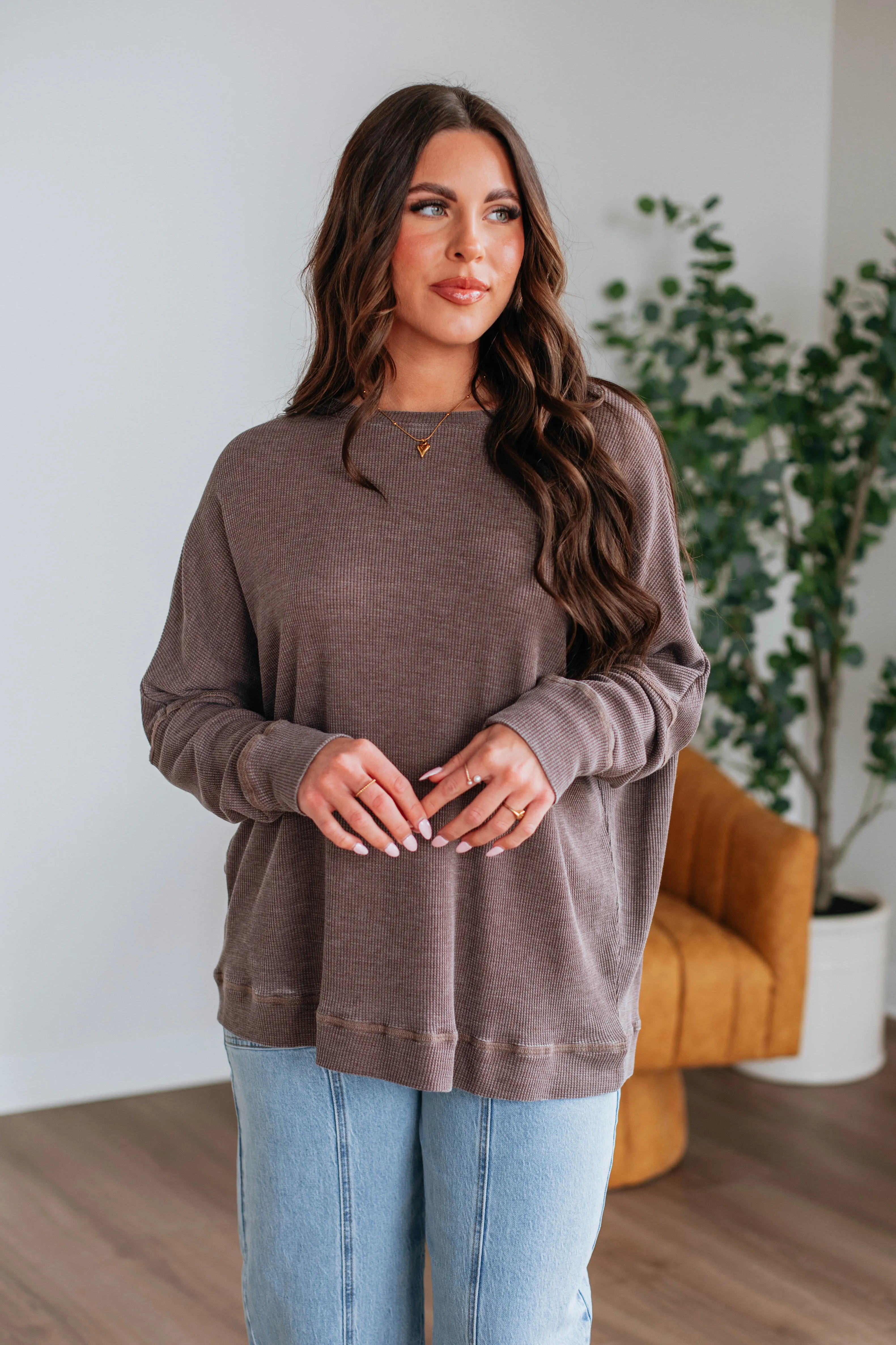 Breah Waffle Knit Top - Chocolate sold by Wild Oak Boutique product image thumbnail 2