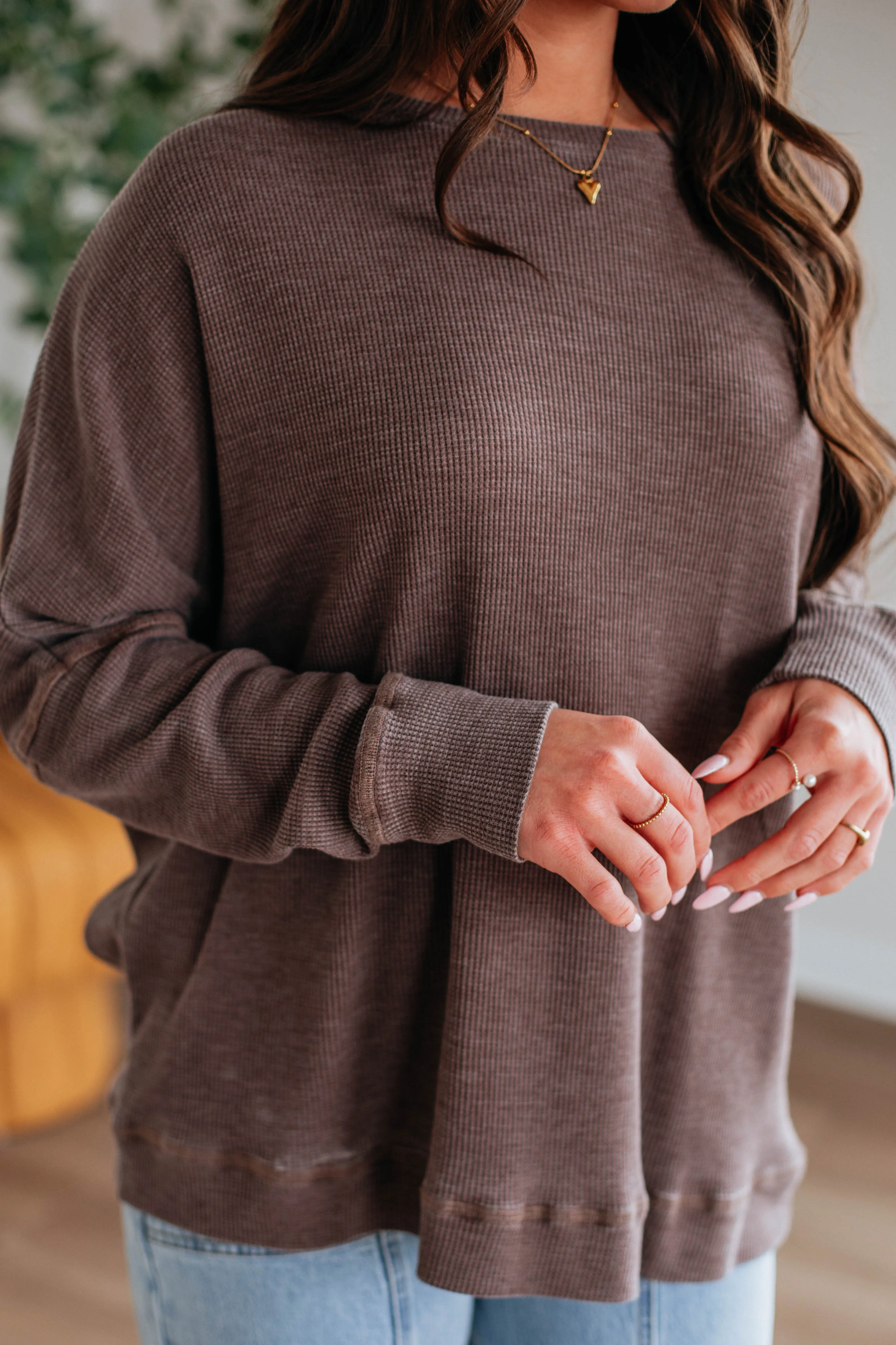 Breah Waffle Knit Top - Chocolate sold by Wild Oak Boutique product image thumbnail 4