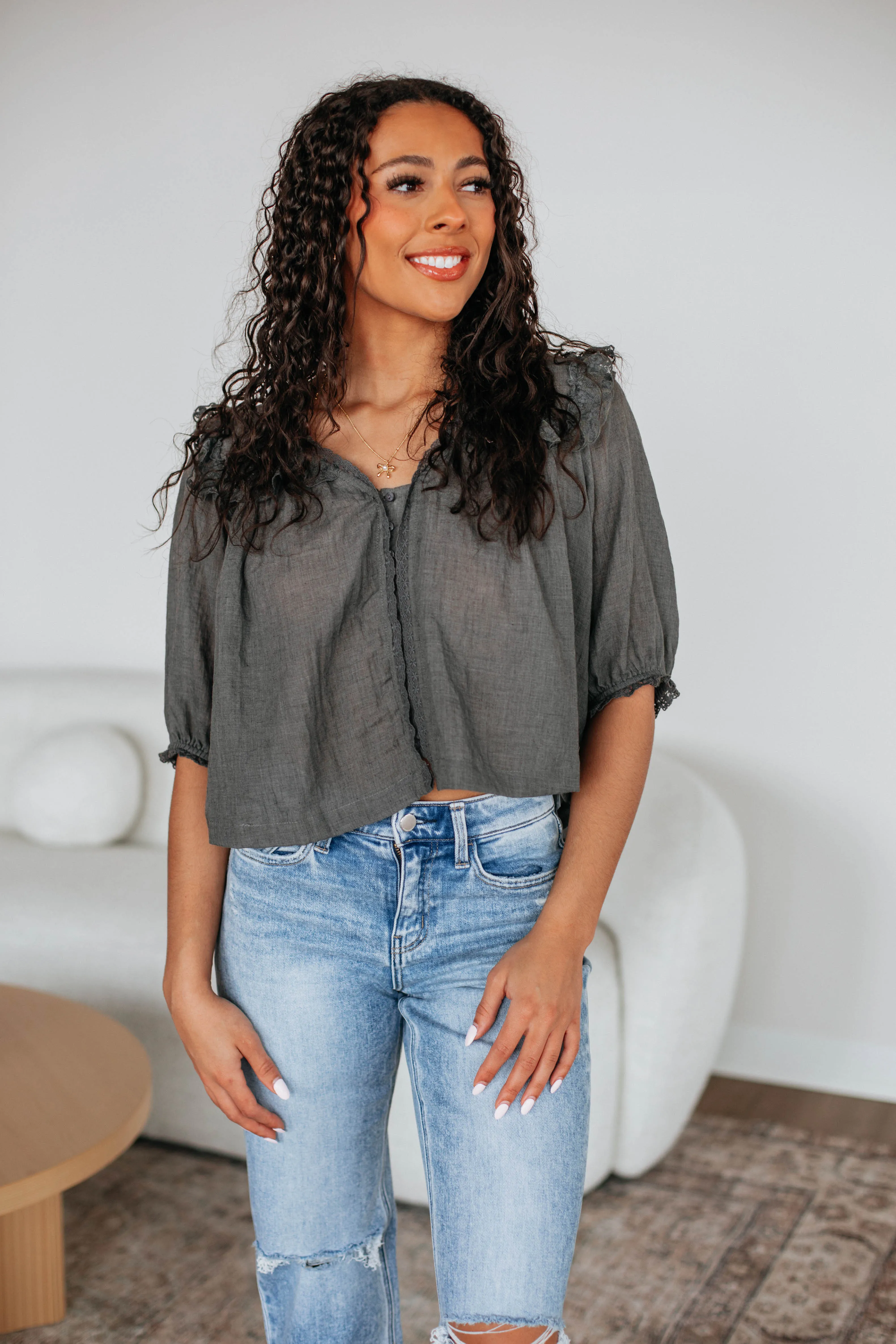 Odilia Lace Blouse - Charcoal sold by Wild Oak Boutique product image thumbnail 2