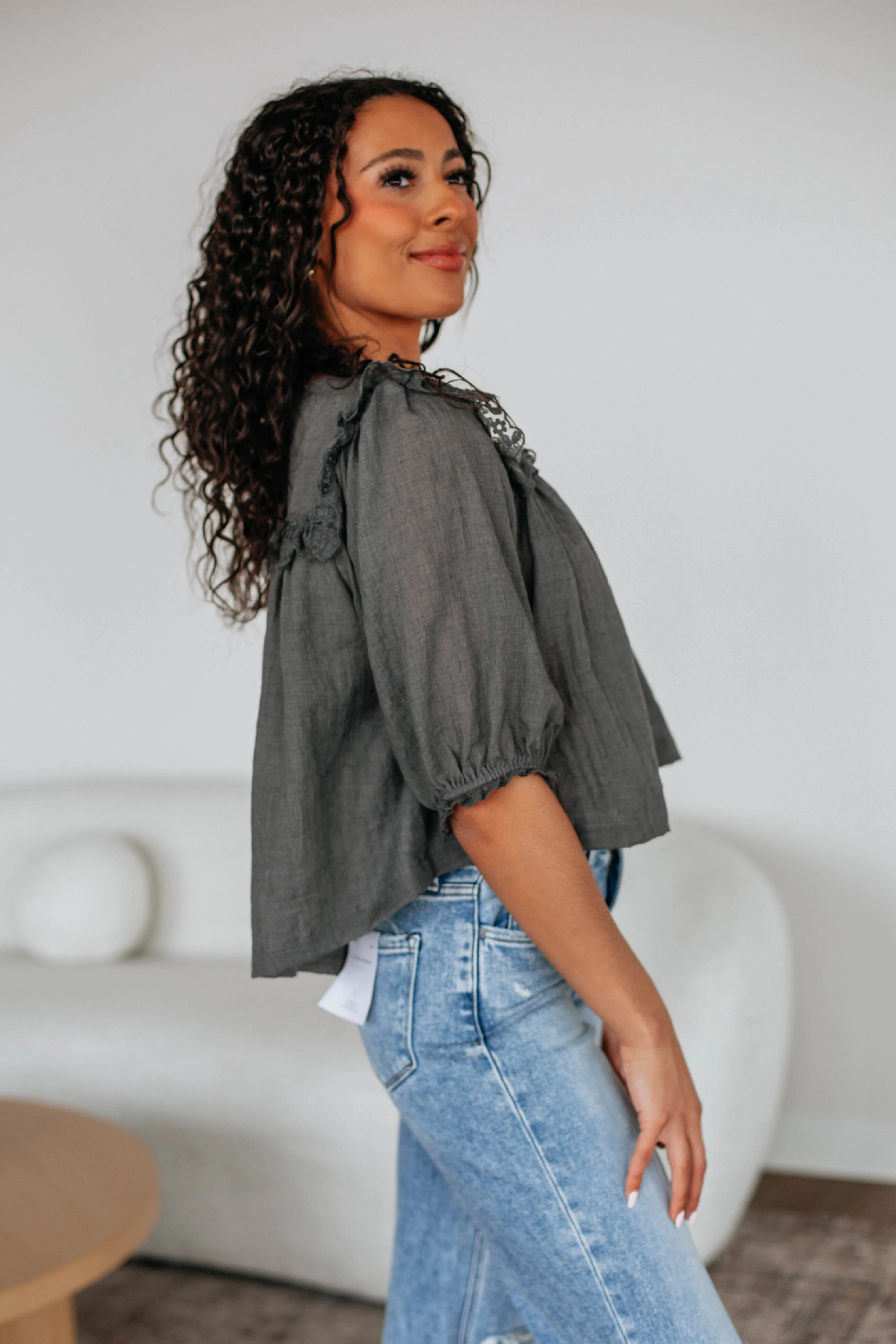 Odilia Lace Blouse - Charcoal sold by Wild Oak Boutique product image thumbnail 4