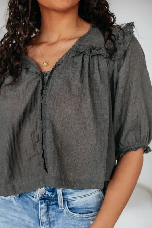 Odilia Lace Blouse - Charcoal sold by Wild Oak Boutique