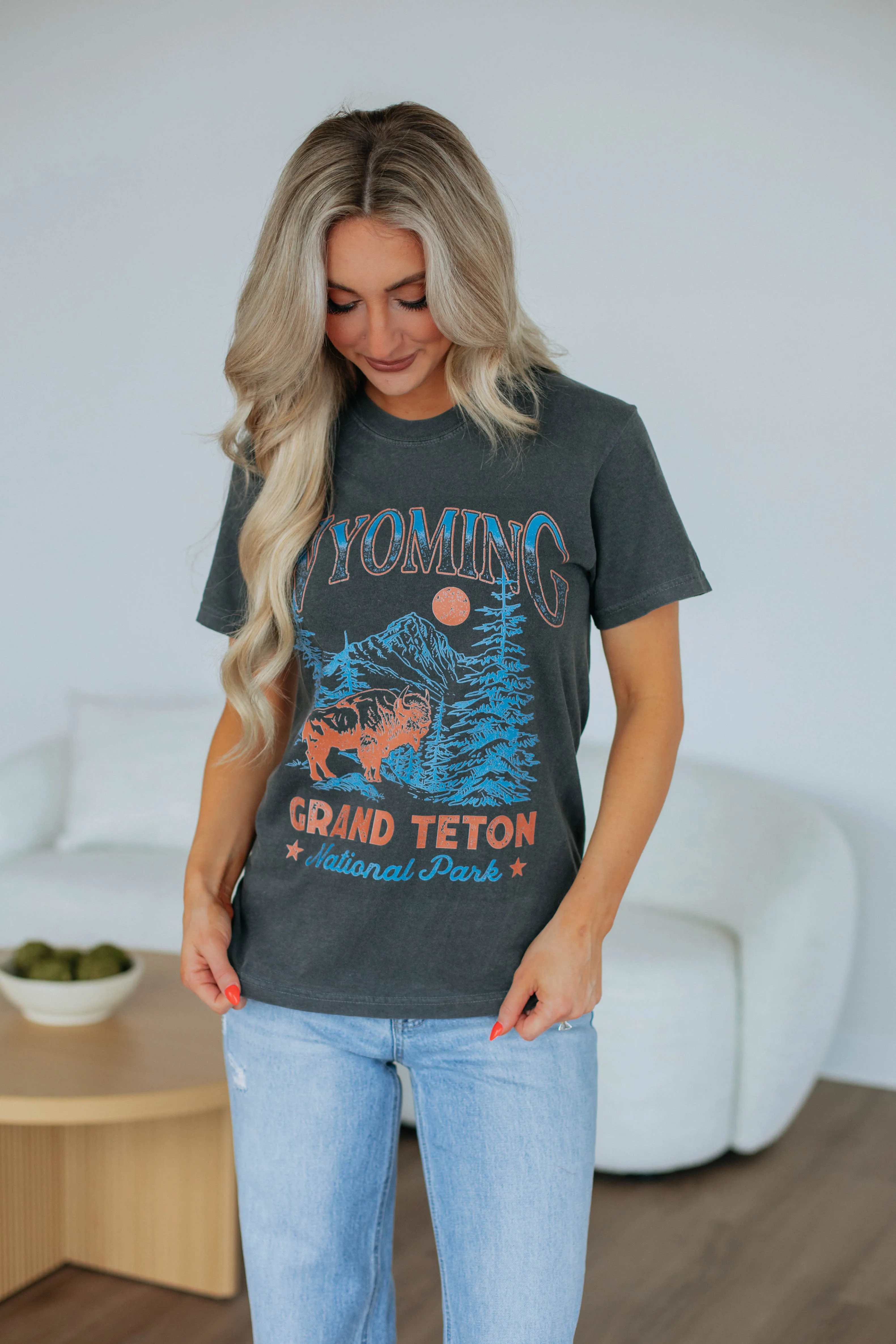 Wyoming Graphic Tee - Charcoal sold by Wild Oak Boutique product image thumbnail 3
